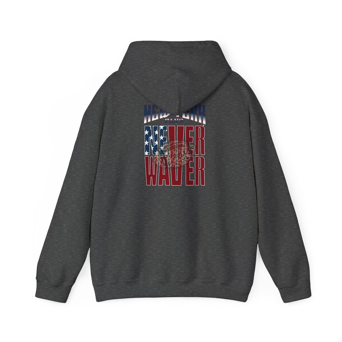 Unisex Heavy Blend™ Hooded Sweatshirt - 'New York Fans Never Waver W Leopard Football' American Pride Design - Never Waver