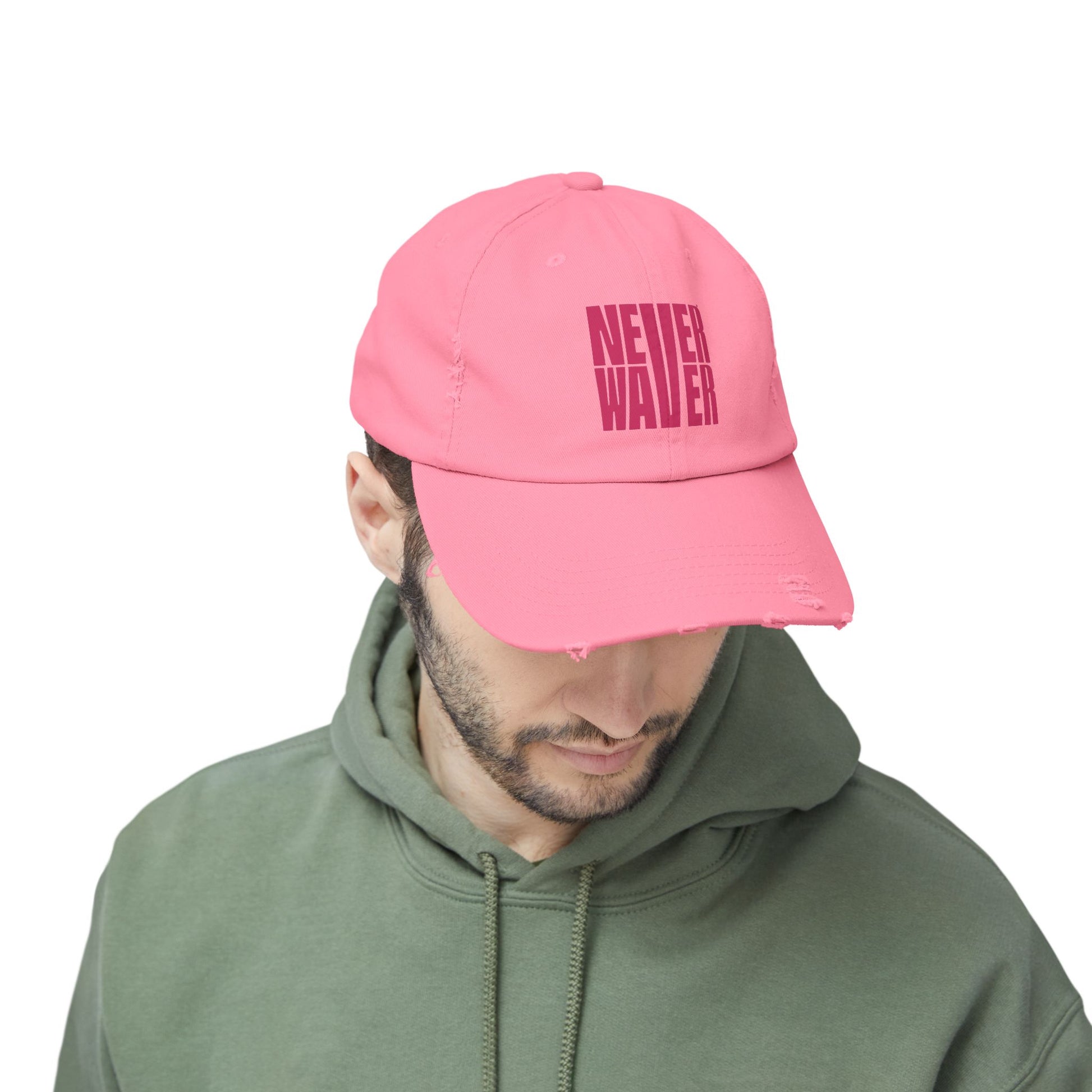 Unisex Distressed Cap - 'Never Waver' Motivational Hat - Never Waver