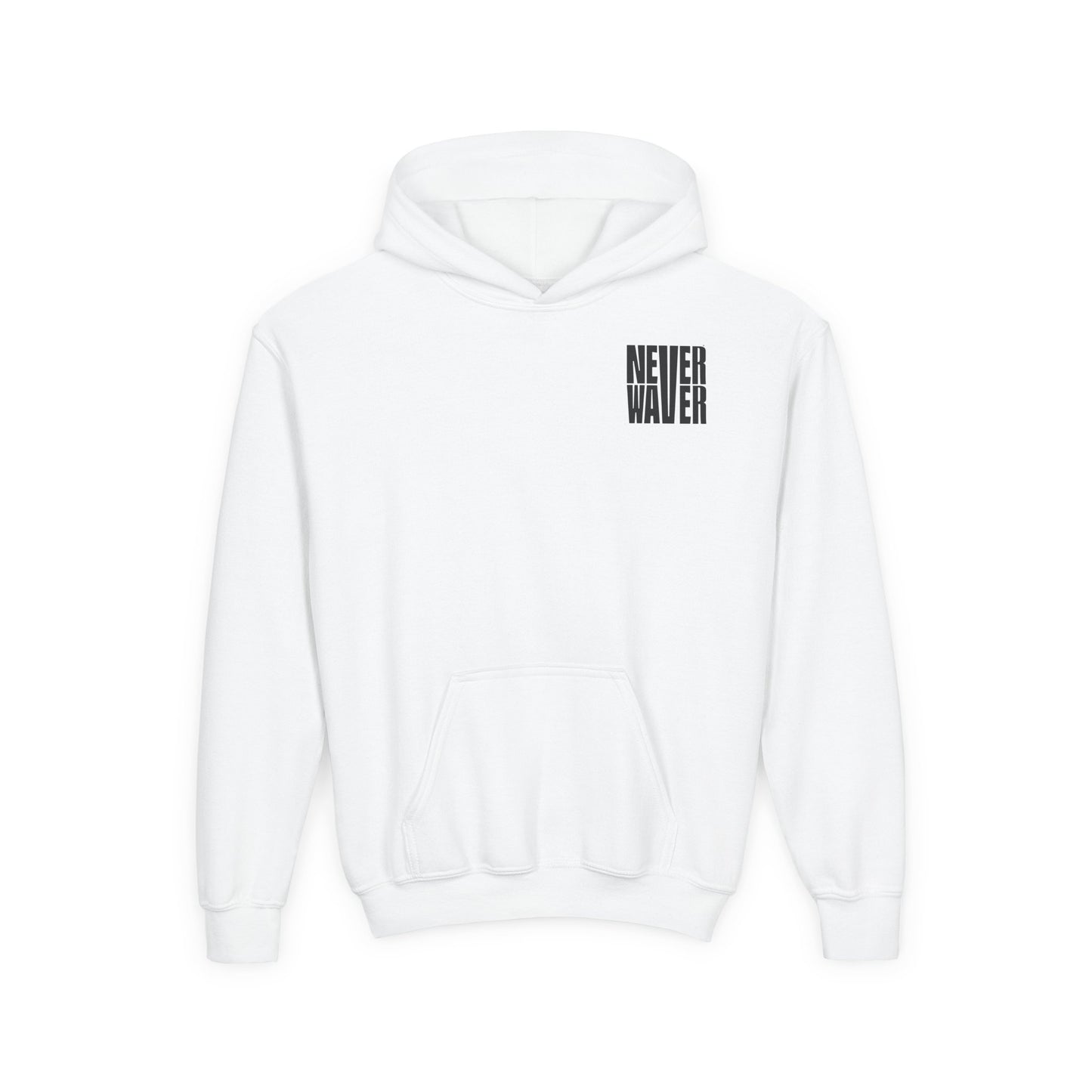 Hoodie - "Never Waver” Jesus a bold, eye-catching design that reflects a steadfast faith and confidence in Christ. " Sweatshirt for Young - Never Waver