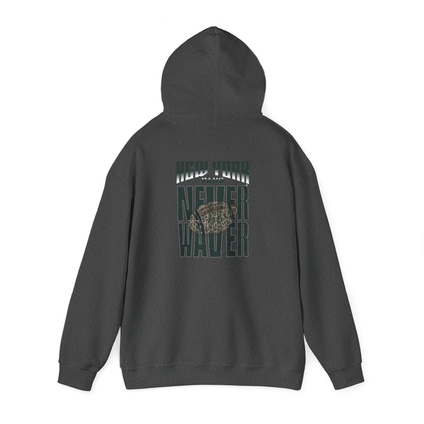 New York Fans Never Waver W Leopard Football Unisex Heavy Blend™ Hooded Sweatshirt - Never Waver