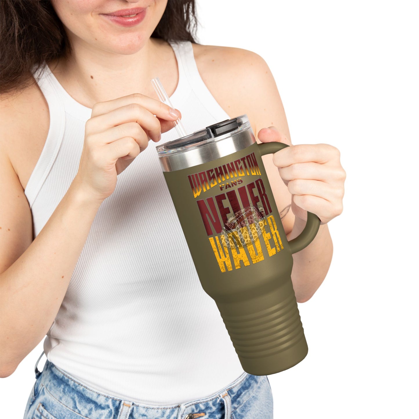 Washington Fans Never Waver W-Leopard Football Insulated Travel Mug, 40oz - Never Waver