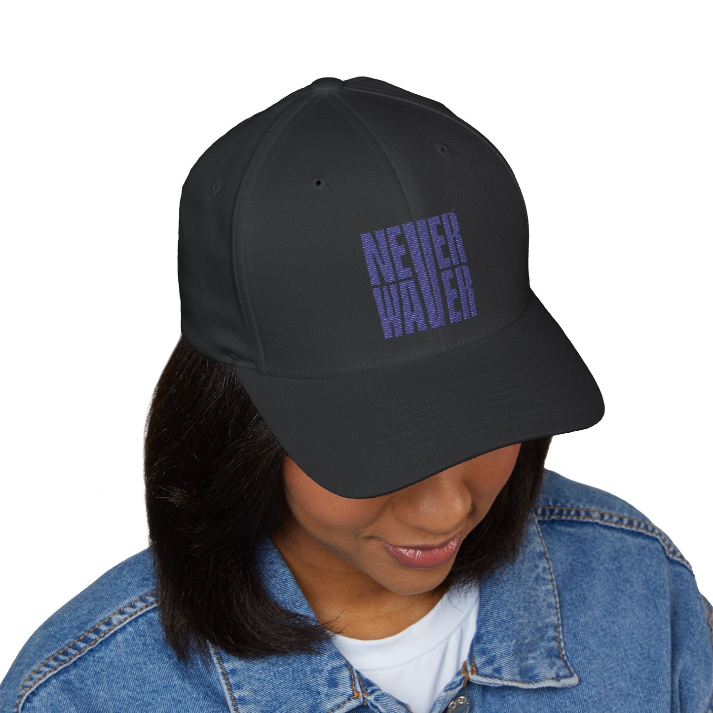 Never Waver Embroidered Cap - Motivational Closed-Back Hat