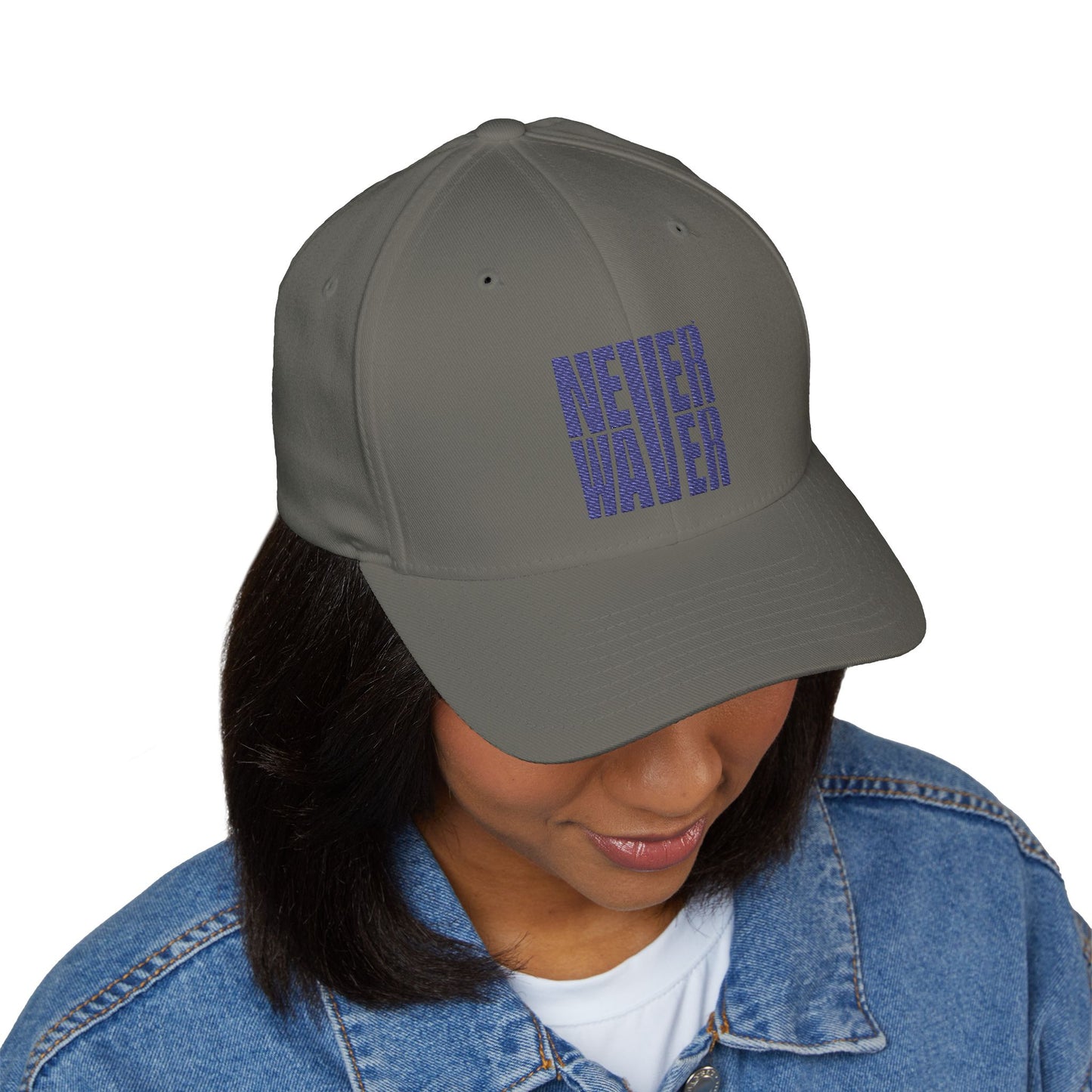 Never Waver Embroidered Cap - Motivational Closed-Back Hat