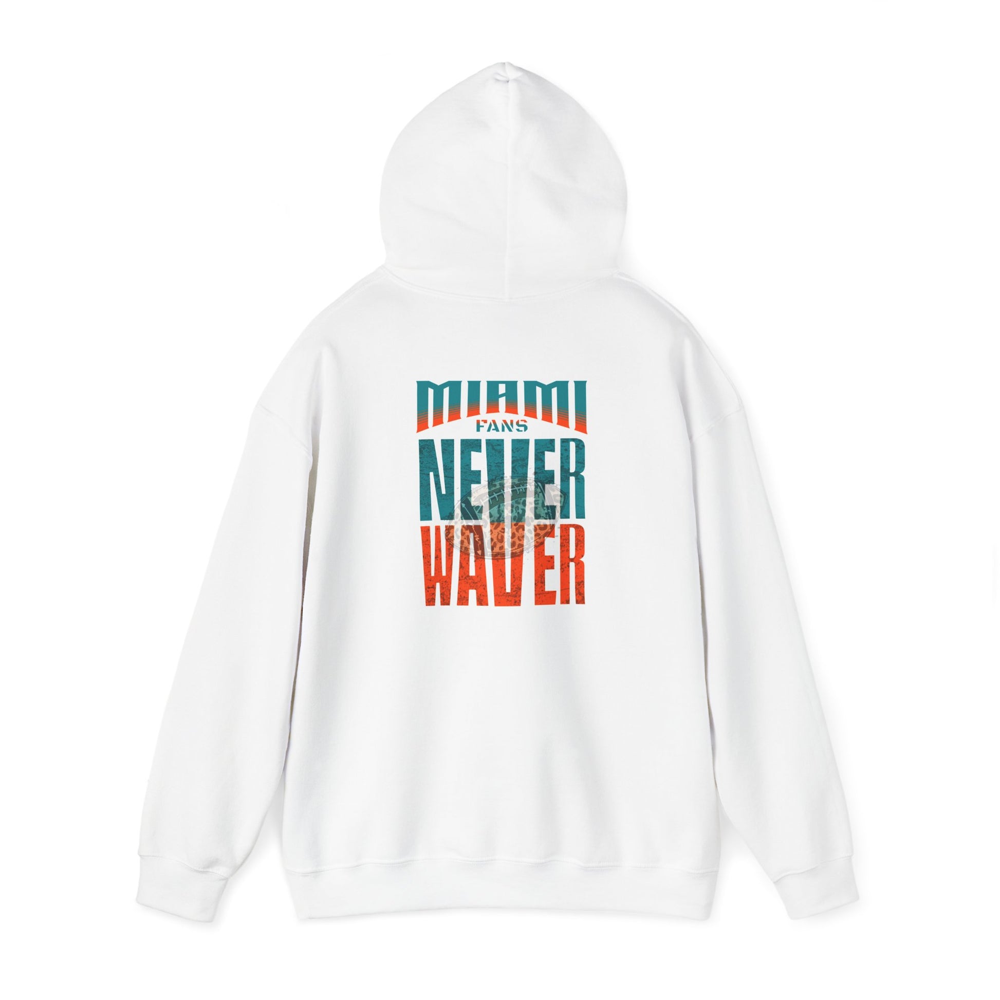 Unisex Heavy Blend™ Hooded Sweatshirt -Miami Fans  NEVER WAVER w Leopard Football | Cozy Streetwear for Every Day - Never Waver