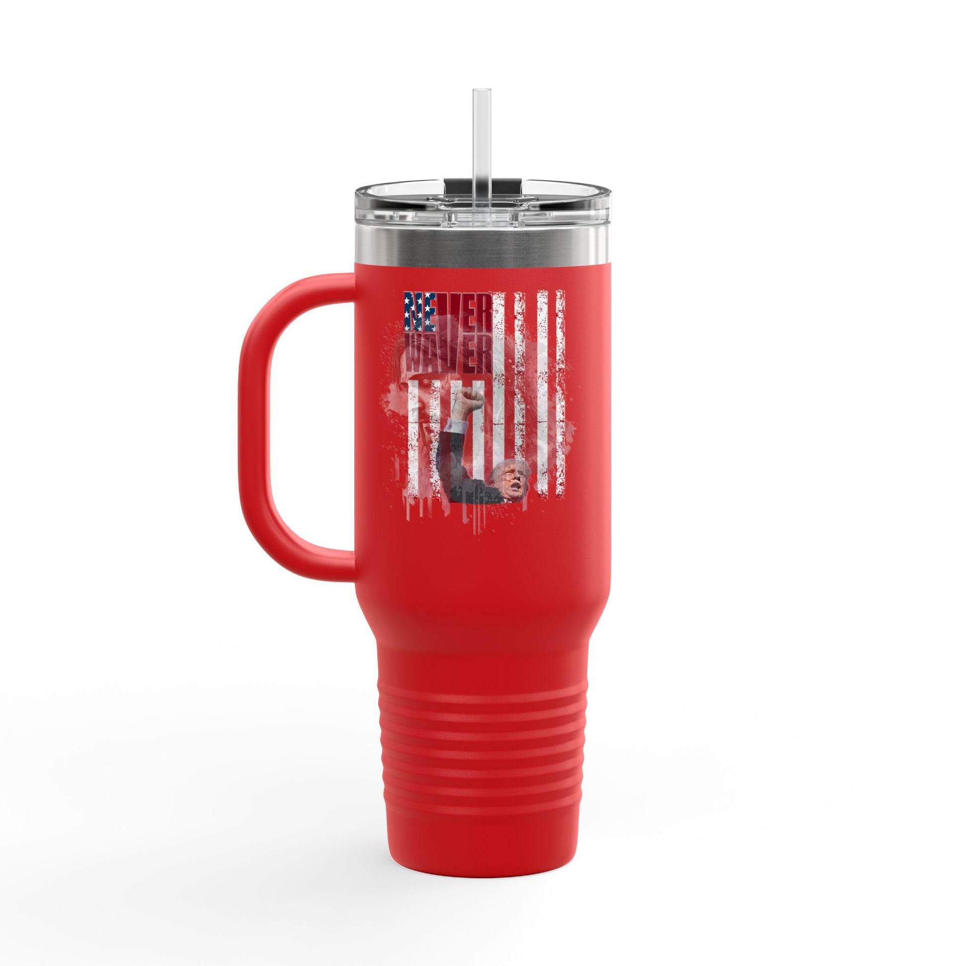 Never Waver Trump Fist Pump w Jesus Protection Insulated Travel Mug, 40oz - Never Waver