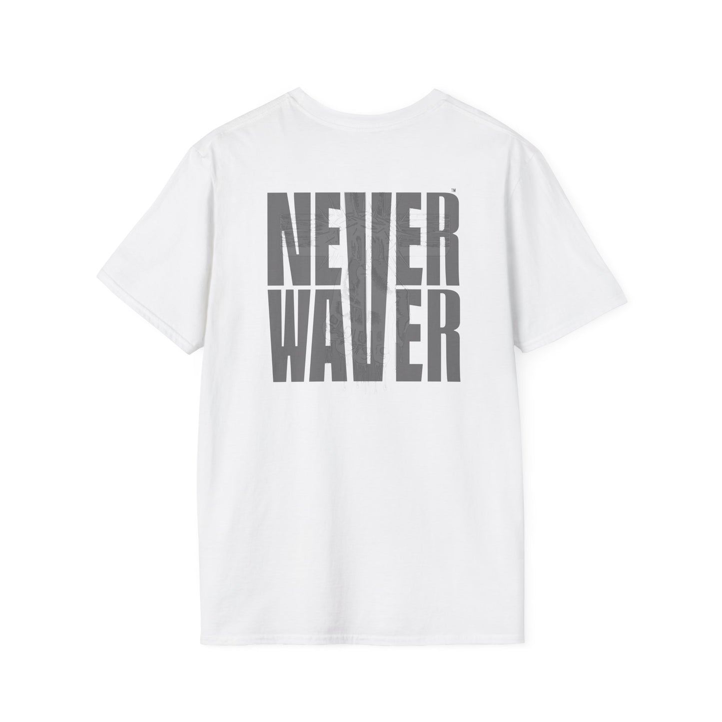 Never Waver” Jesus a bold, eye-catching design that reflects a steadfast faith and confidence in Christ. Unisex Soft style T-Shirt - Never Waver
