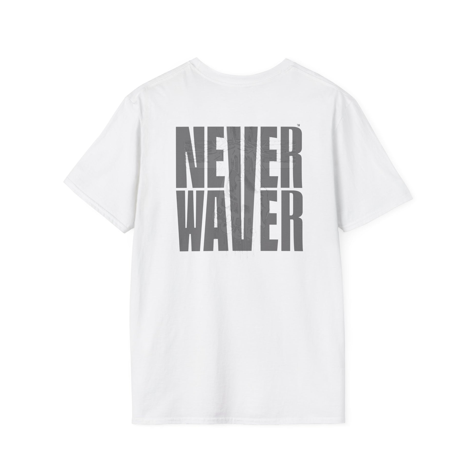 Never Waver” Jesus a bold, eye-catching design that reflects a steadfast faith and confidence in Christ. Unisex Soft style T-Shirt - Never Waver