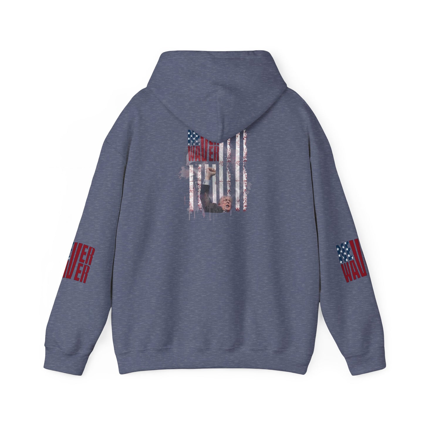 Unisex Heavy Blend™ Hooded Sweatshirt - Stylish Comfort with 'Never Waver Trump Fist Pump W Jesus  Protection' Design - Never Waver