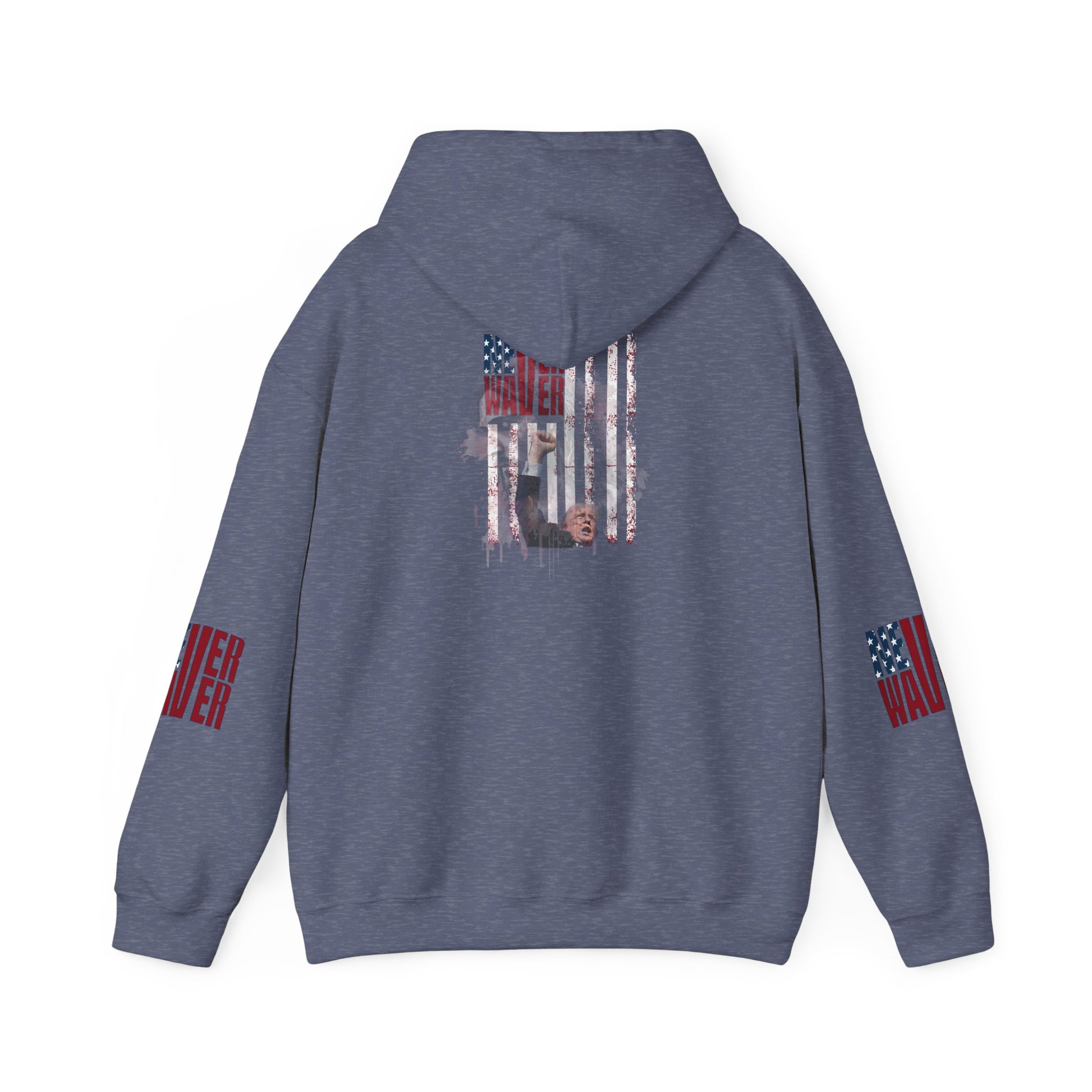 Unisex Heavy Blend™ Hooded Sweatshirt - Stylish Comfort with 'Never Waver Trump Fist Pump W Jesus  Protection' Design - Never Waver