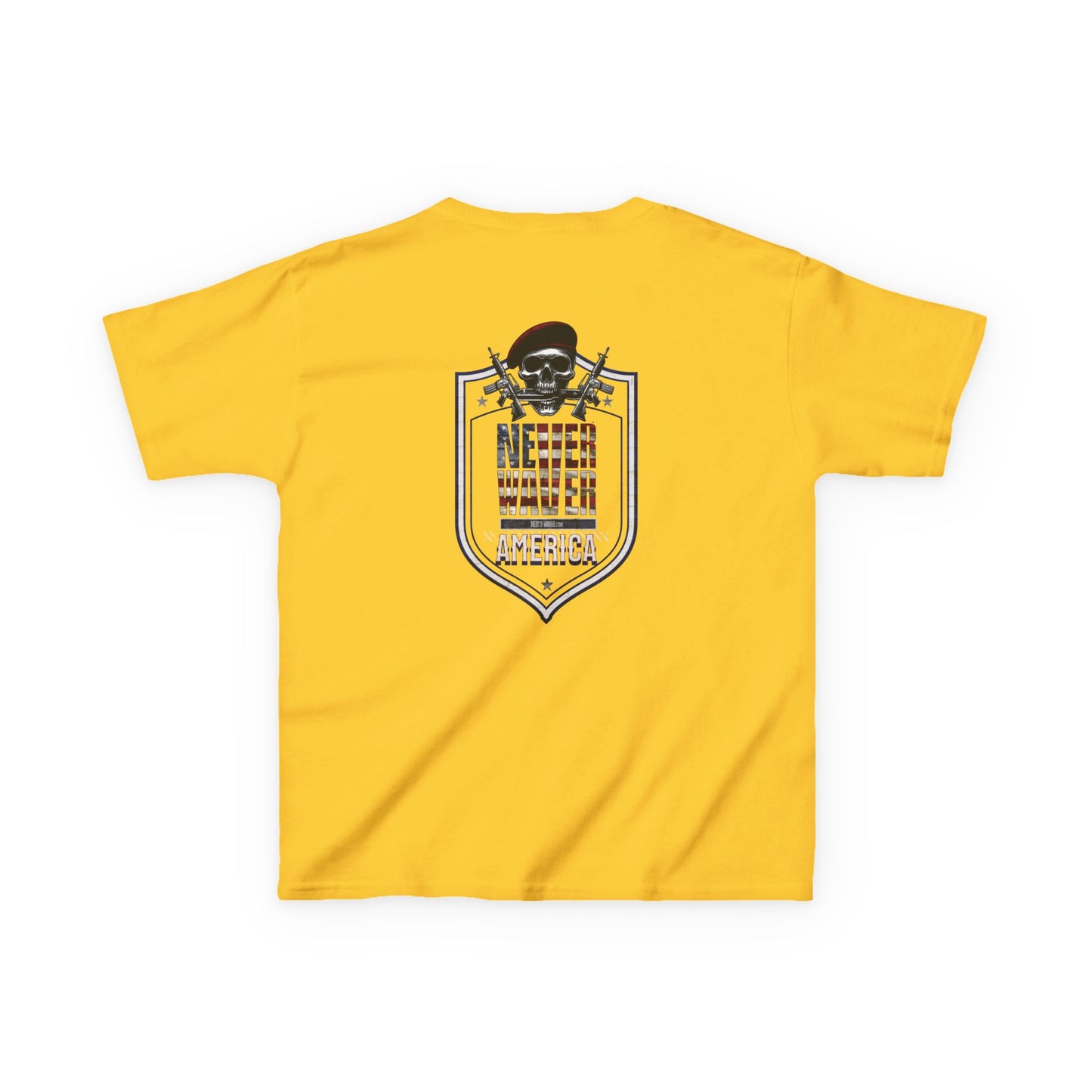 Patriotic Kids Heavy Cotton Tee - 'America Never Waver' USA Graphic Tee - Never Waver
