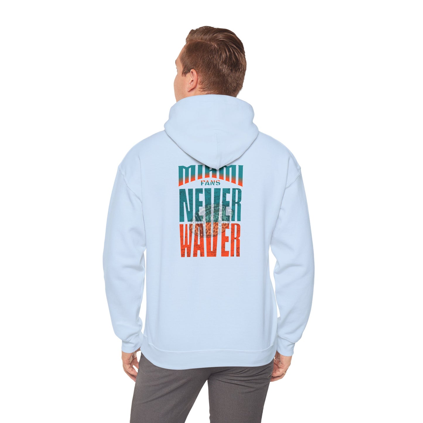 Unisex Heavy Blend™ Hooded Sweatshirt -Miami Fans  NEVER WAVER w Leopard Football | Cozy Streetwear for Every Day - Never Waver