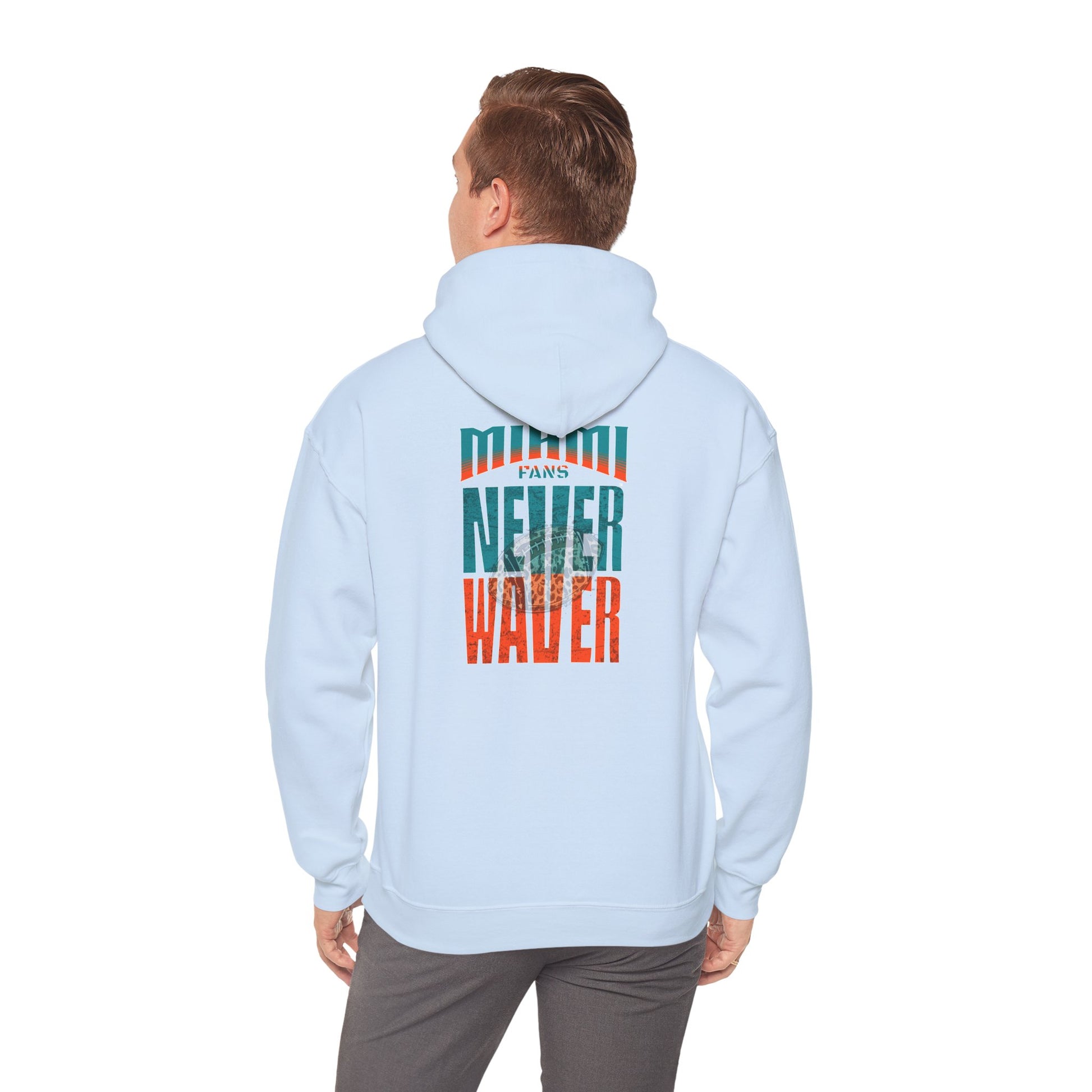 Unisex Heavy Blend™ Hooded Sweatshirt -Miami Fans  NEVER WAVER w Leopard Football | Cozy Streetwear for Every Day - Never Waver