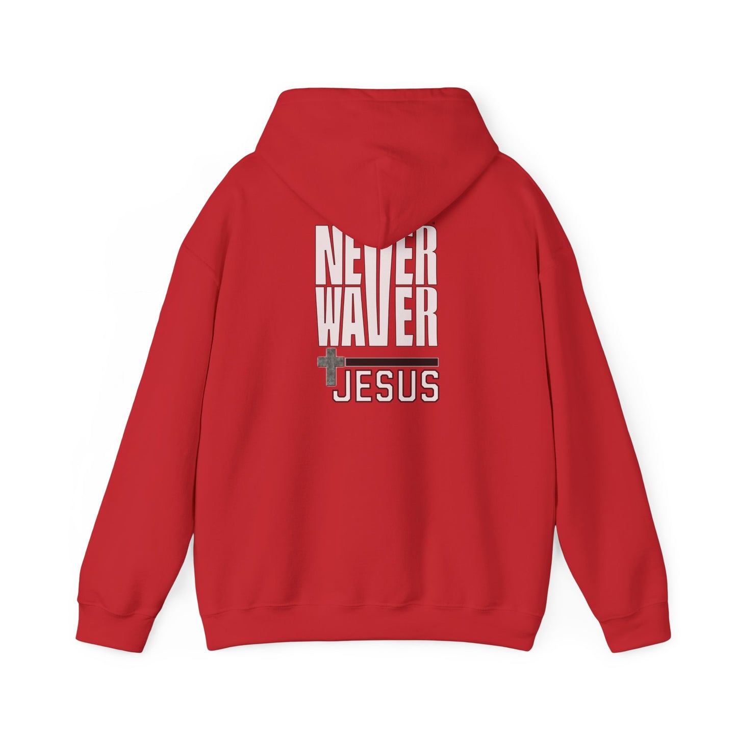 Never Waver” Jesus a bold, eye-catching design that reflects a steadfast faith and confidence in Christ. Hoodie - Unisex Heavy Blend™ Sweatshirt - Never Waver