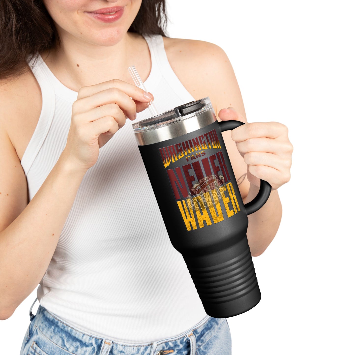Washington Fans Never Waver W-Leopard Football Insulated Travel Mug, 40oz - Never Waver