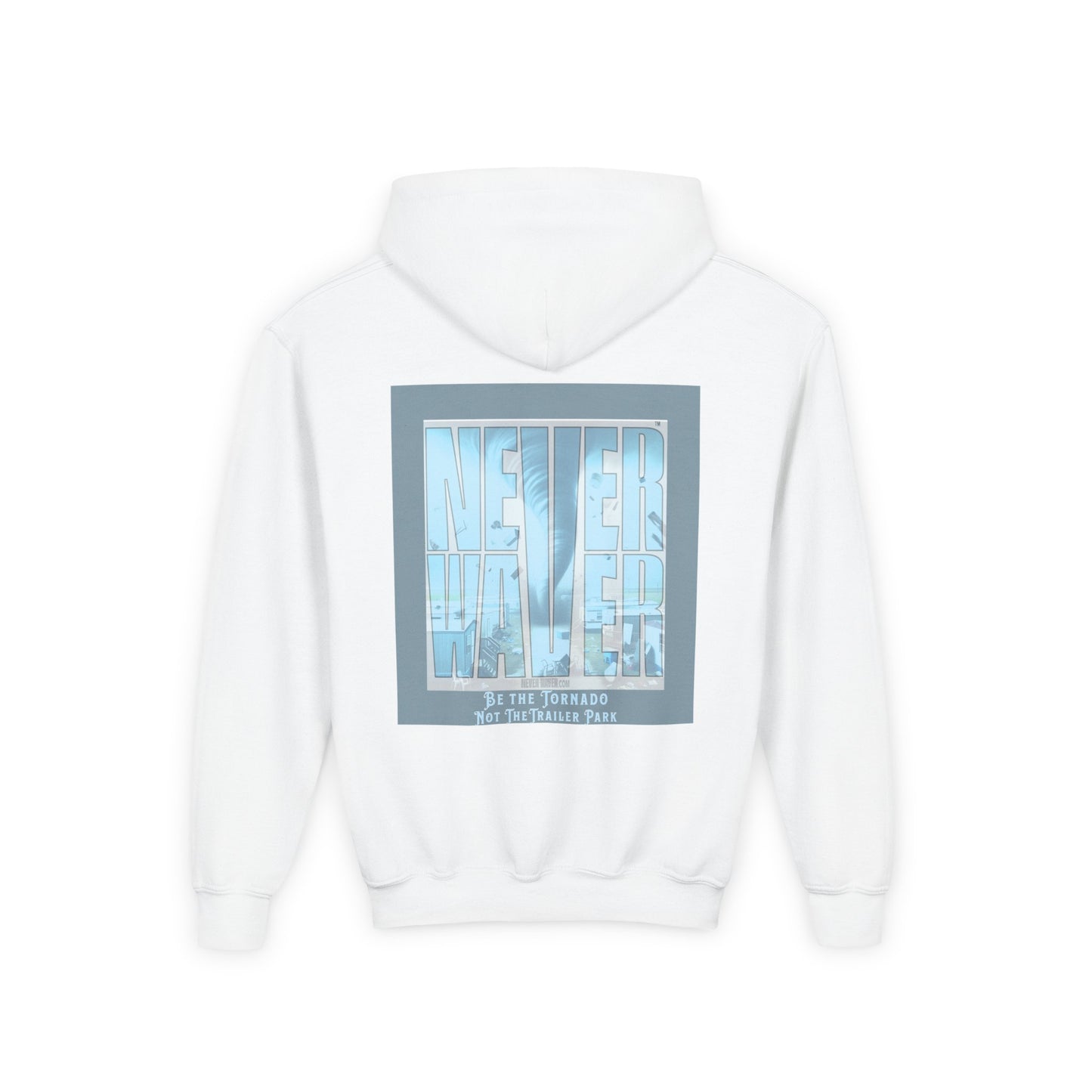 Youth Tornado-Themed Hooded Sweatshirt - "Never Walker" Design - Never Waver