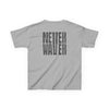 Kids Tee Never Waver” Jesus t-shirt might feature a bold, eye-catching design that reflects a steadfast faith and confidence in Christ.  - Never Waver