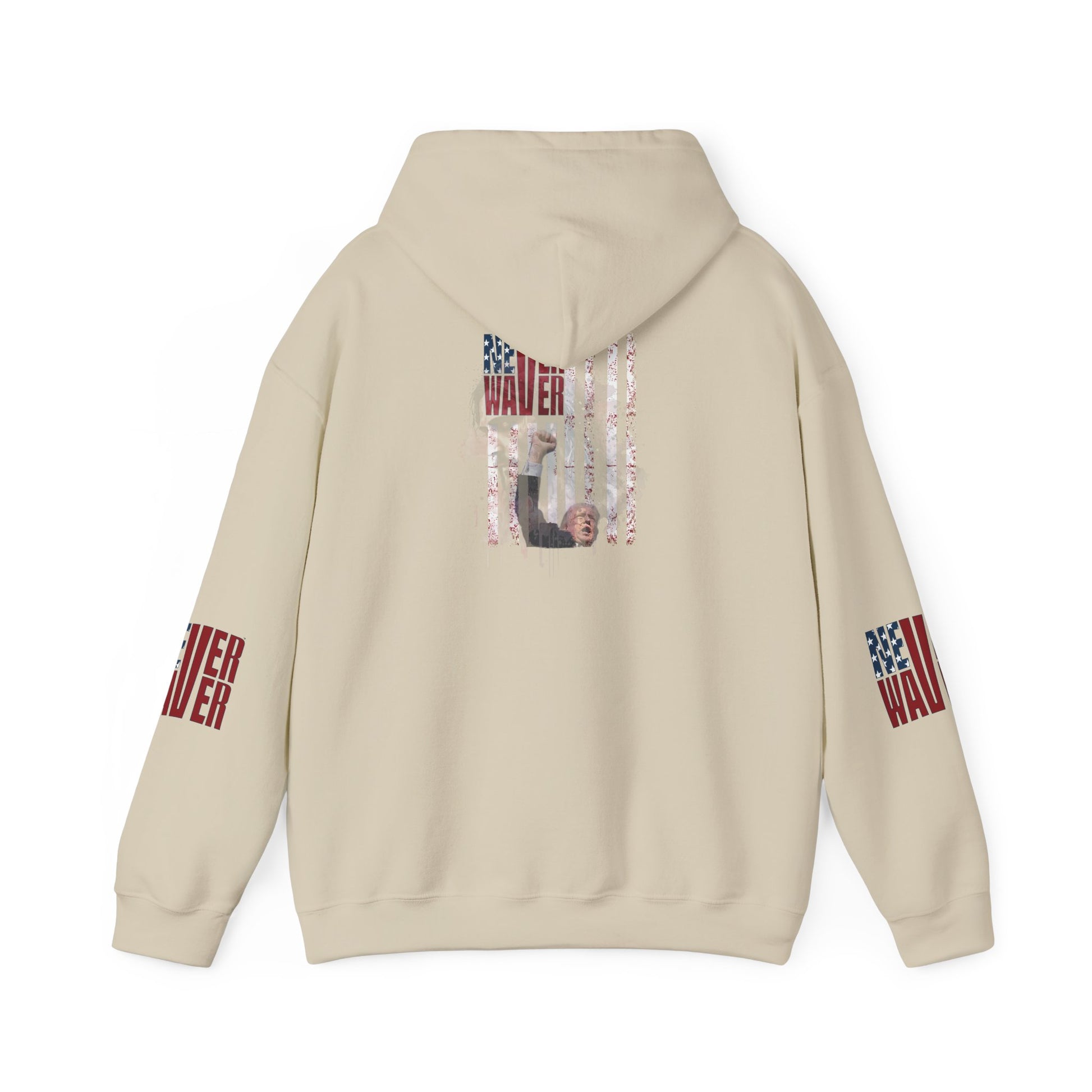 Unisex Heavy Blend™ Hooded Sweatshirt - Stylish Comfort with 'Never Waver Trump Fist Pump W Jesus  Protection' Design - Never Waver