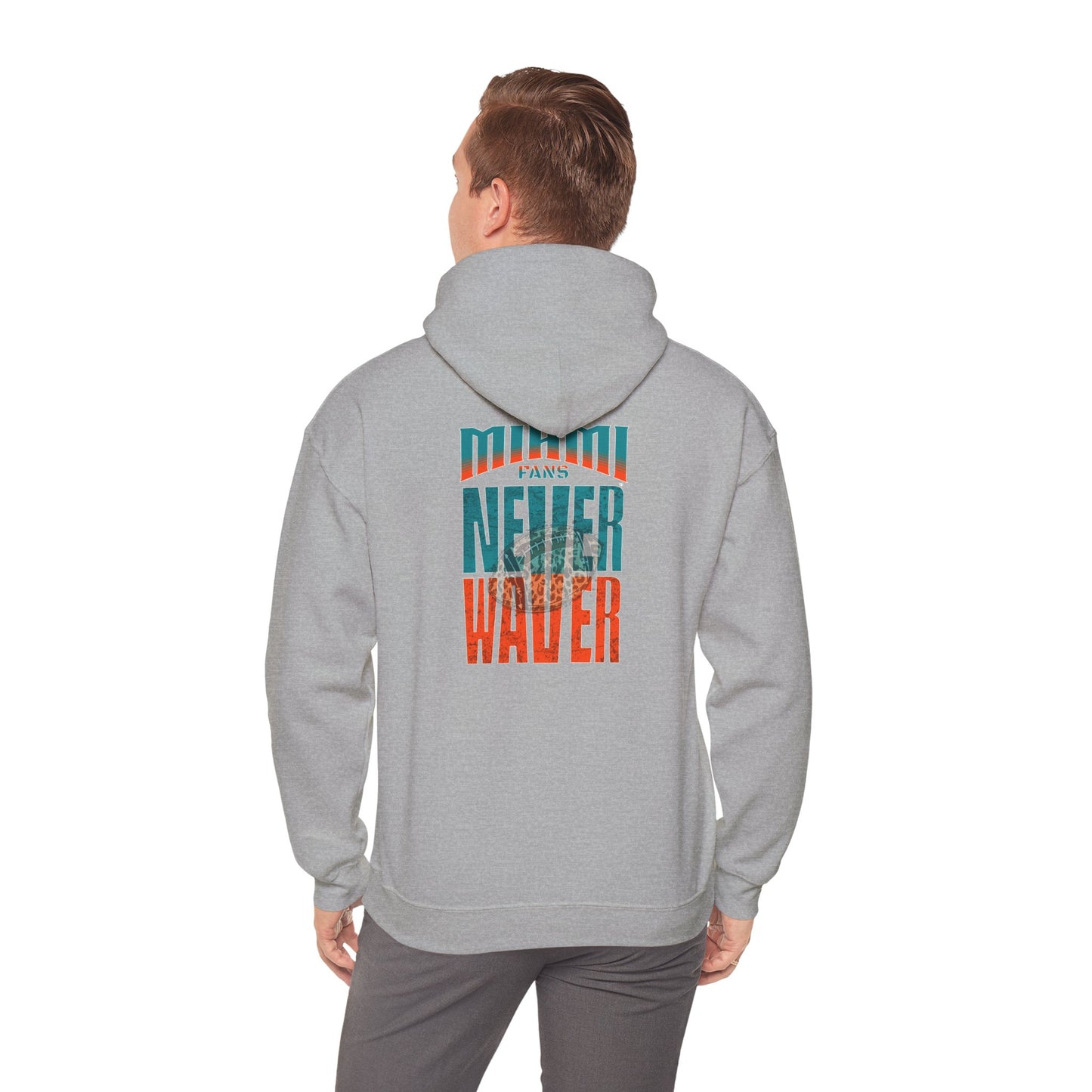 Unisex Heavy Blend™ Hooded Sweatshirt -Miami Fans  NEVER WAVER w Leopard Football | Cozy Streetwear for Every Day - Never Waver