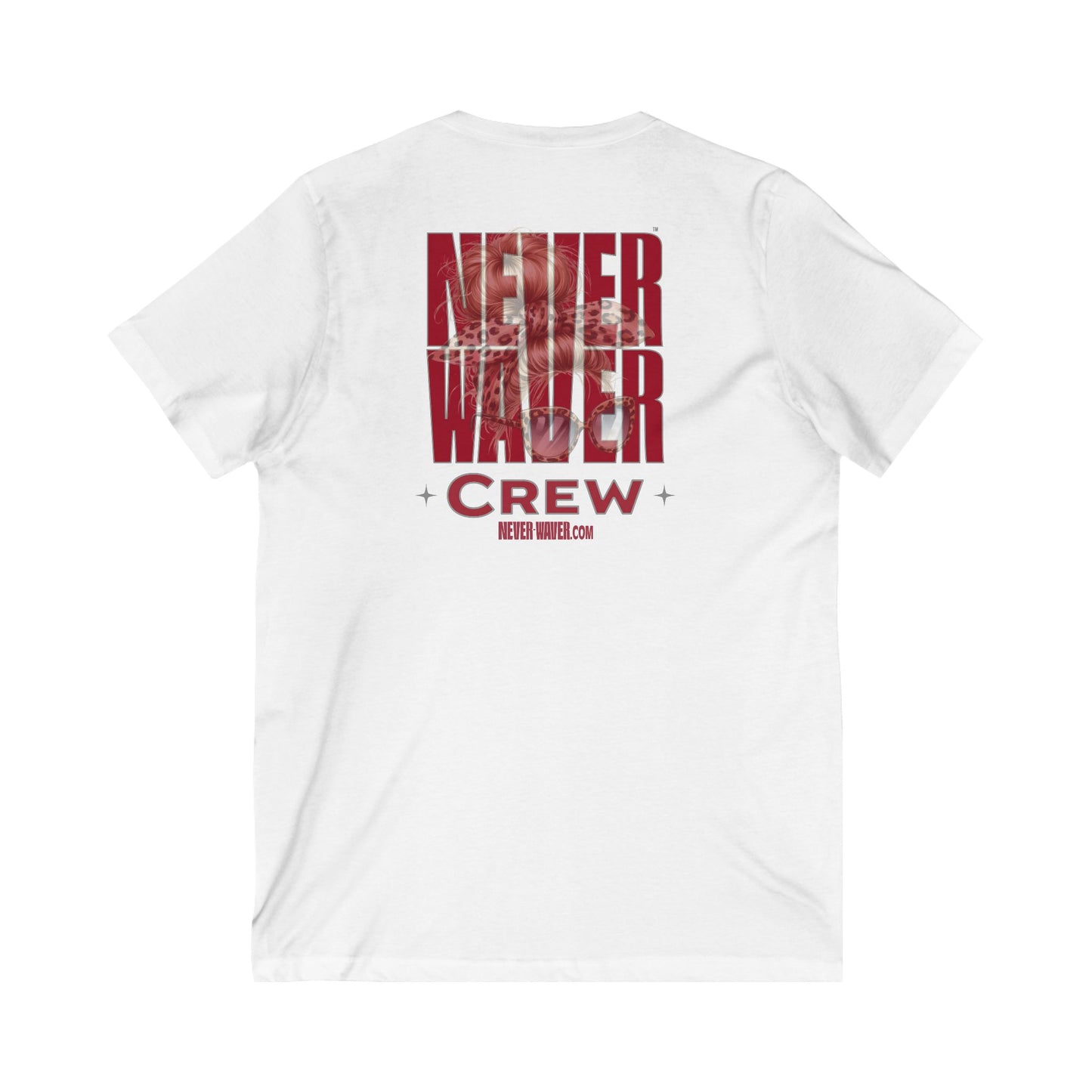 Unisex V-Neck Tee - Never Waver Inspirational Crew T-Shirt - Never Waver