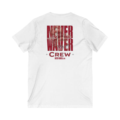 Unisex V-Neck Tee - Never Waver Inspirational Crew T-Shirt - Never Waver