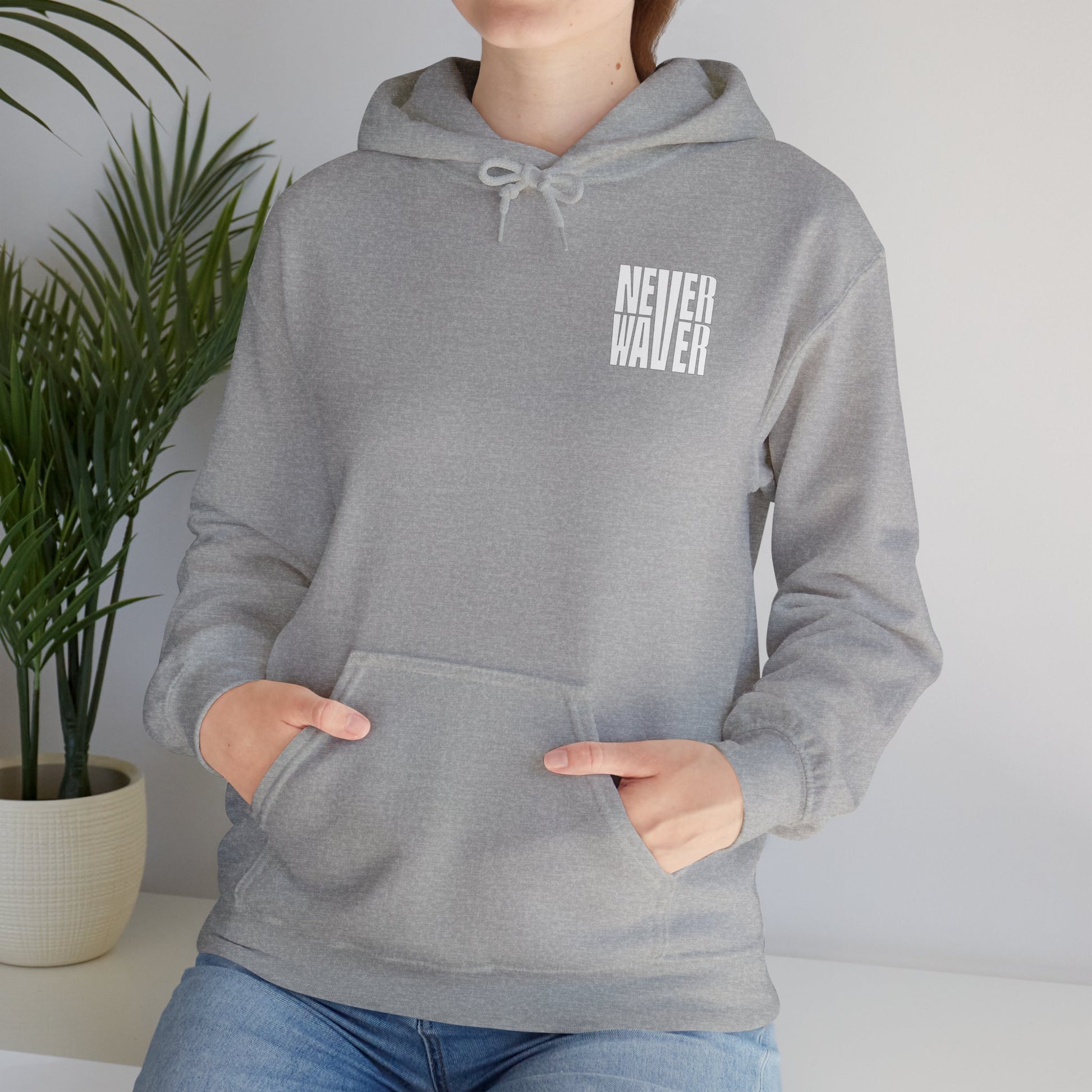 Never Waver” Jesus a bold, eye-catching design that reflects a steadfast faith and confidence in Christ. Hoodie - Unisex Heavy Blend™ Sweatshirt - Never Waver