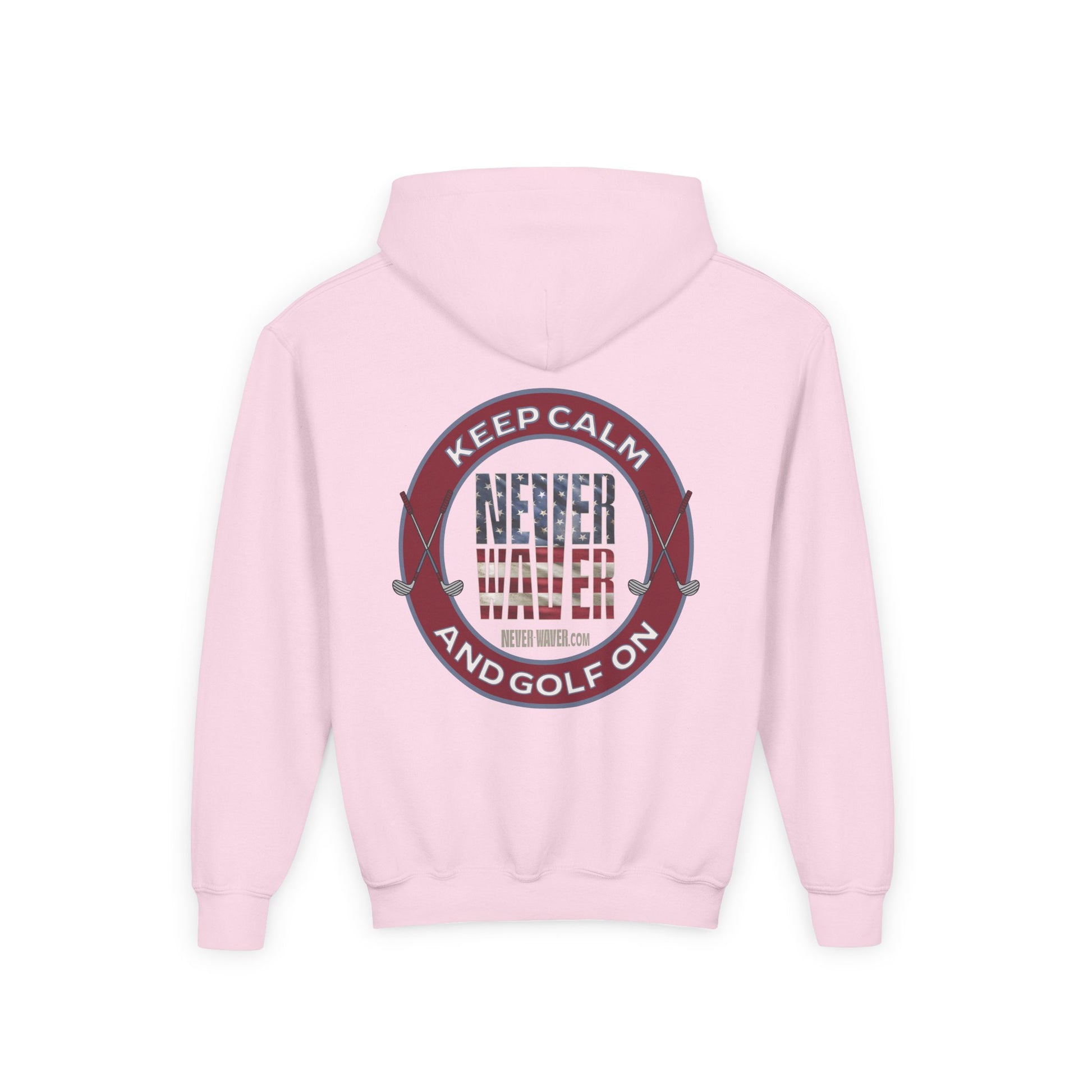 Youth Golf Hoodie - "Keep Calm Never Waver and Golf On" Sweatshirt for Young Golfers - Never Waver