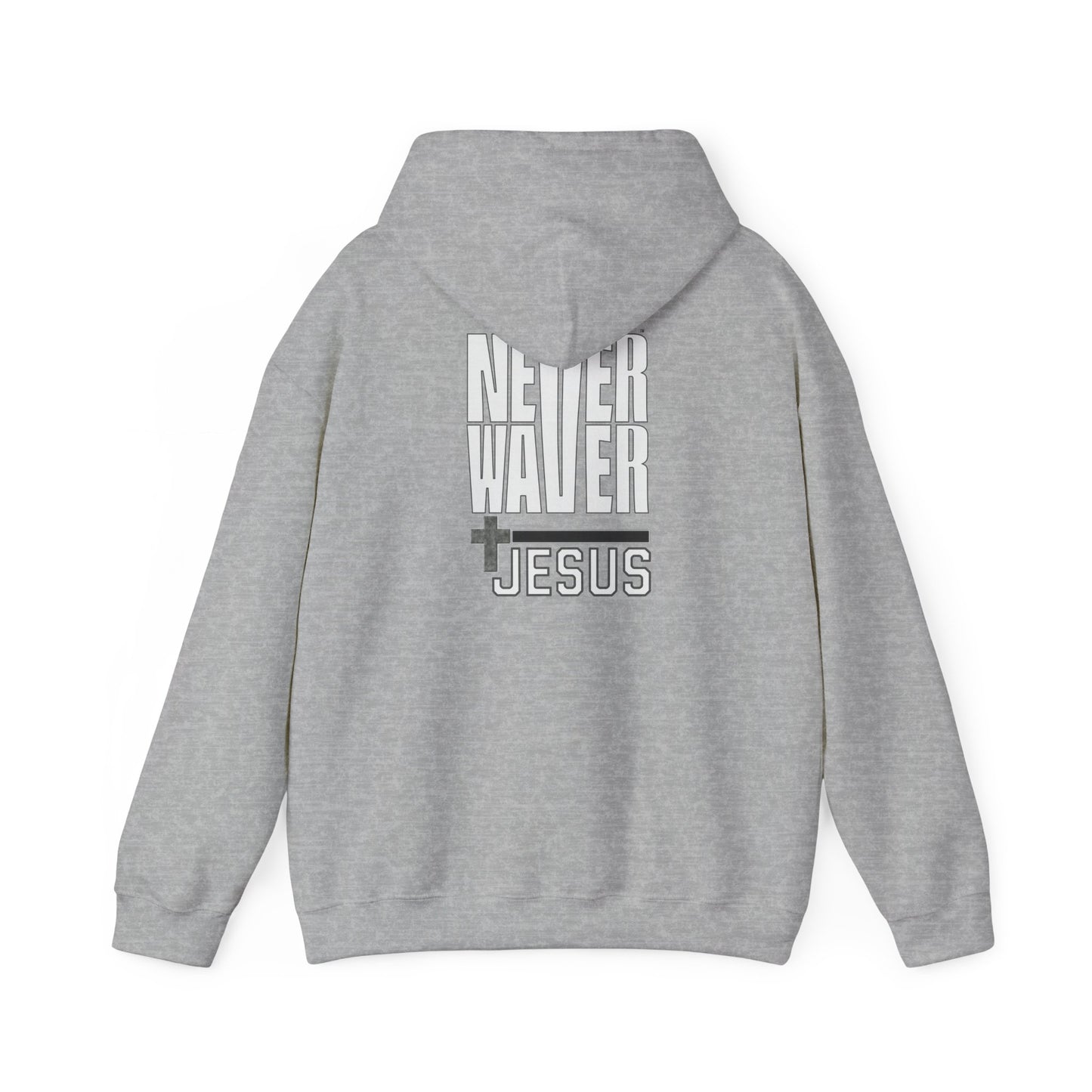 Never Waver” Jesus a bold, eye-catching design that reflects a steadfast faith and confidence in Christ. Hoodie - Unisex Heavy Blend™ Sweatshirt - Never Waver