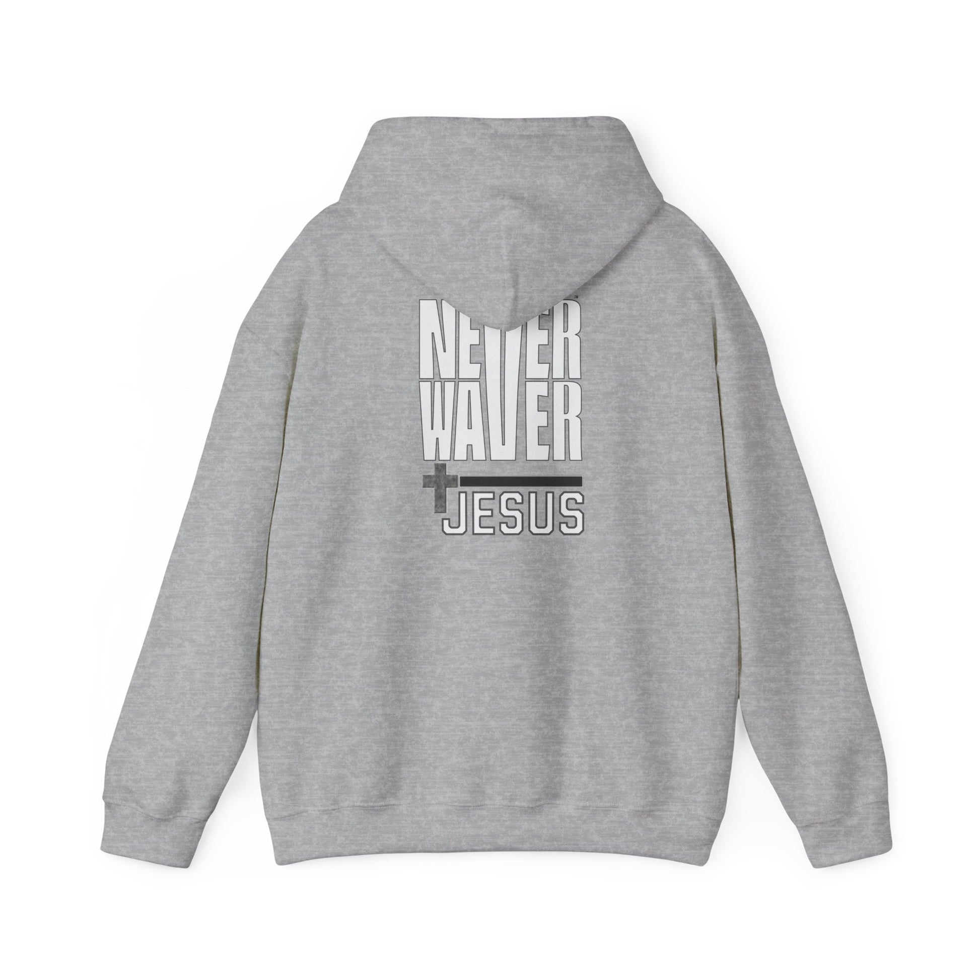 Never Waver” Jesus a bold, eye-catching design that reflects a steadfast faith and confidence in Christ. Hoodie - Unisex Heavy Blend™ Sweatshirt - Never Waver