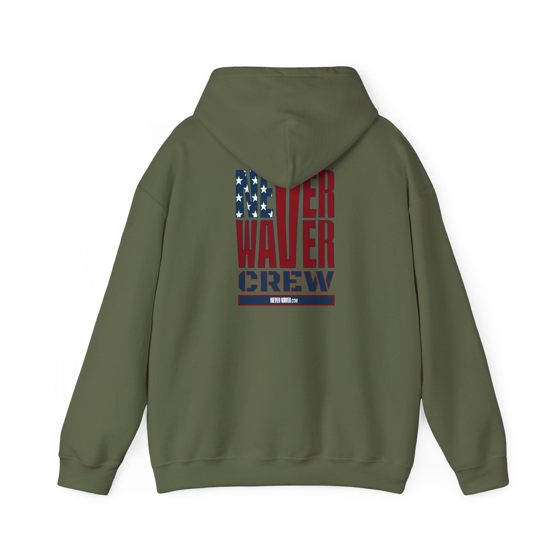 Unisex Heavy Blend™ Hooded Sweatshirt - Never Waver Crew with  American Flag Design - Never Waver
