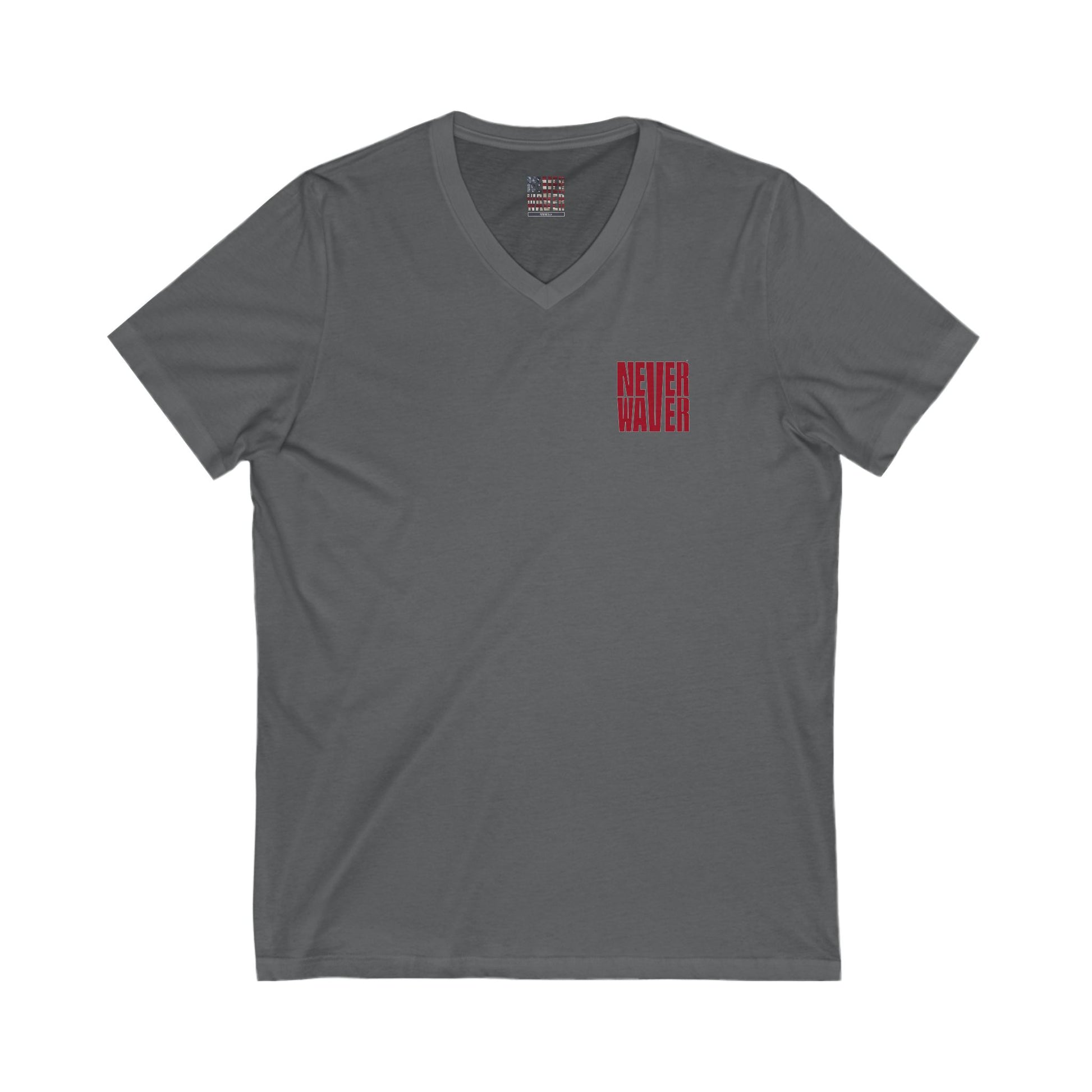 Unisex V-Neck Tee - Never Waver Inspirational Crew T-Shirt - Never Waver