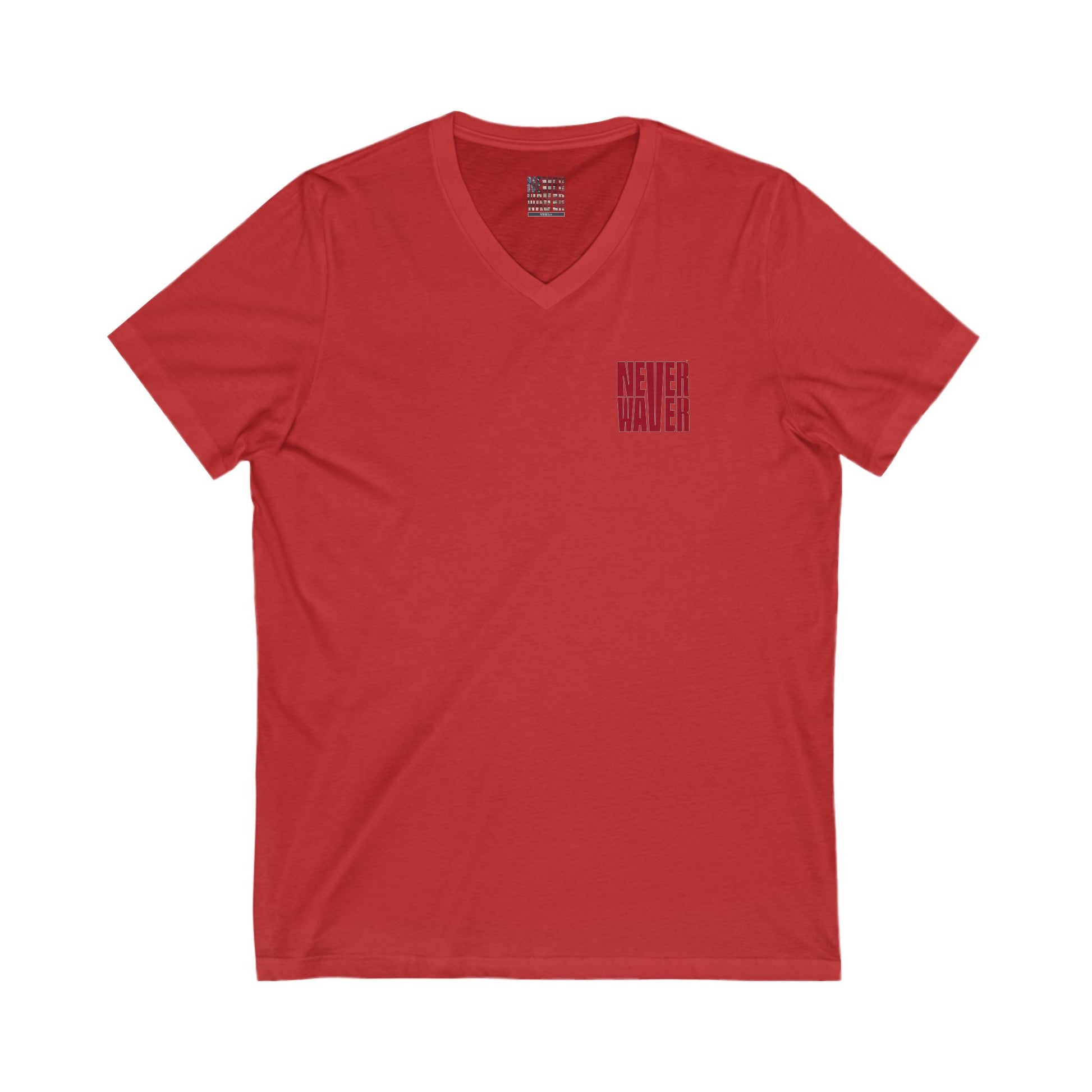 Unisex V-Neck Tee - Never Waver Inspirational Crew T-Shirt - Never Waver