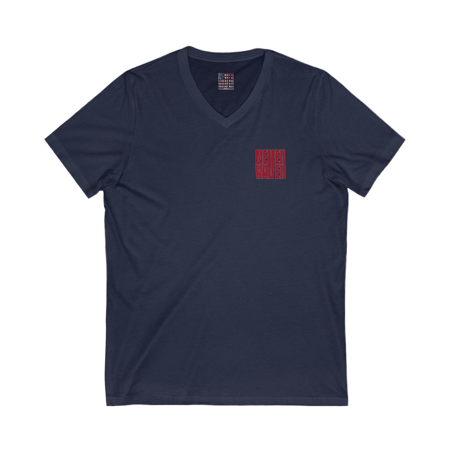 Unisex V-Neck Tee - Never Waver Inspirational Crew T-Shirt - Never Waver