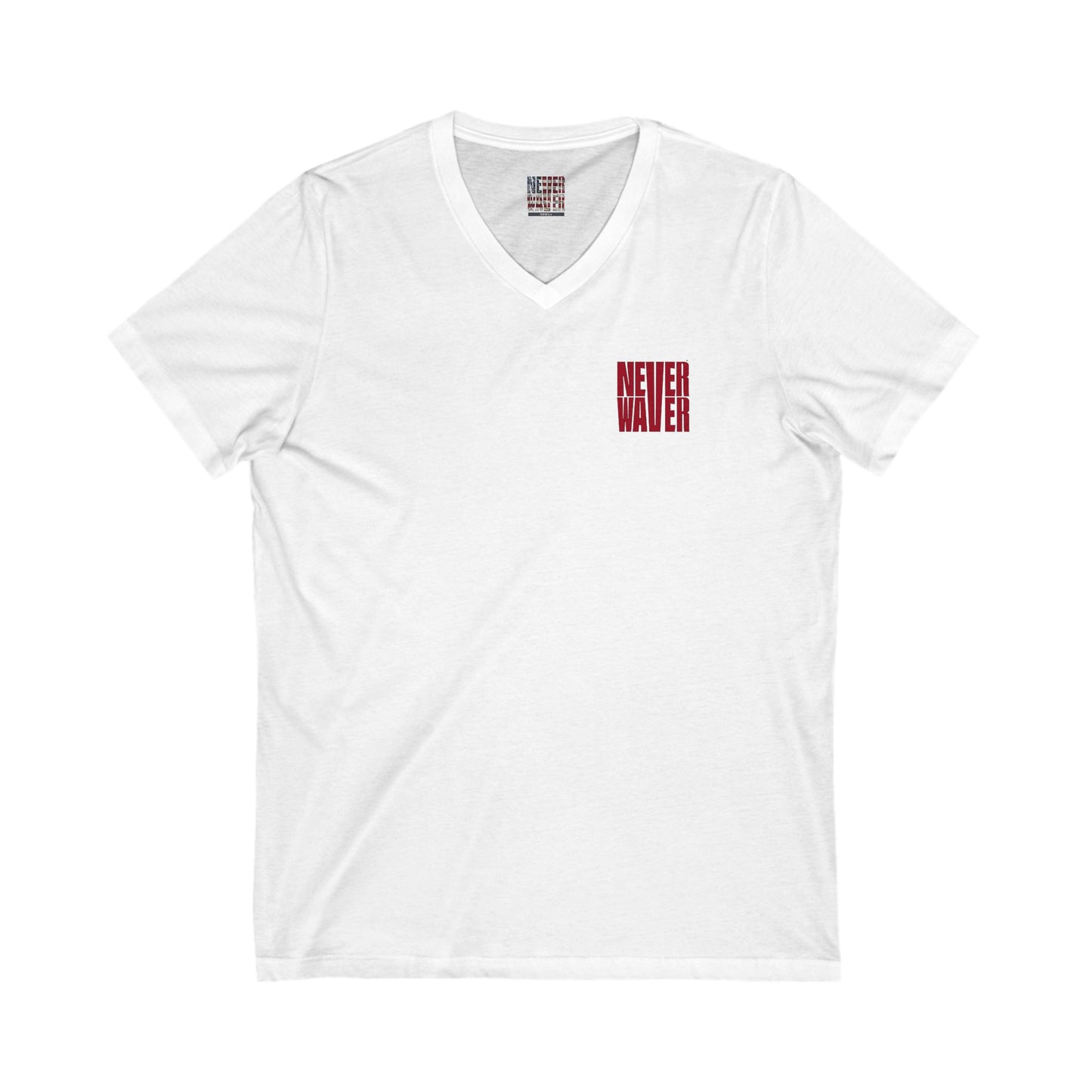 Unisex V-Neck Tee - Never Waver Inspirational Crew T-Shirt - Never Waver