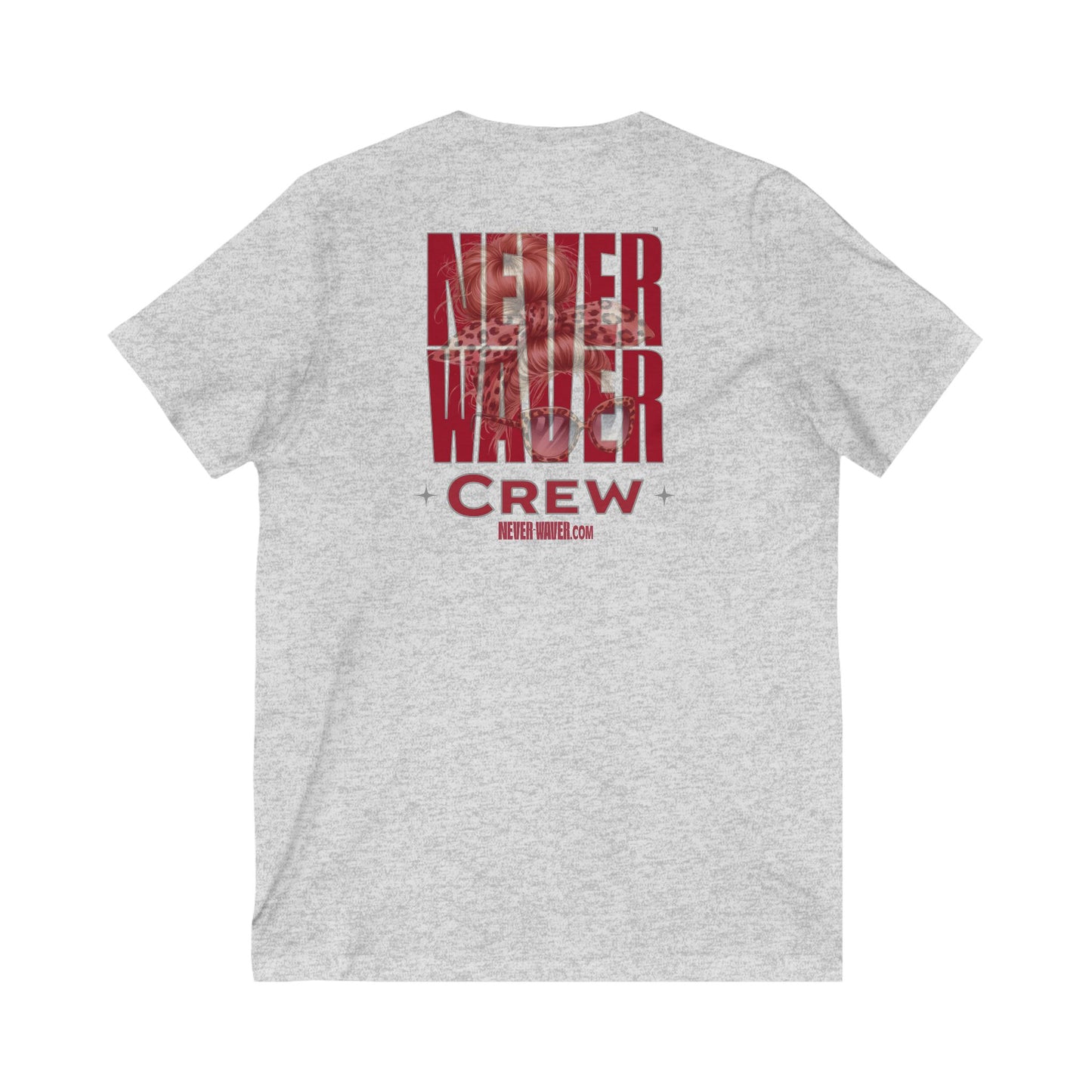 Unisex V-Neck Tee - Never Waver Inspirational Crew T-Shirt - Never Waver
