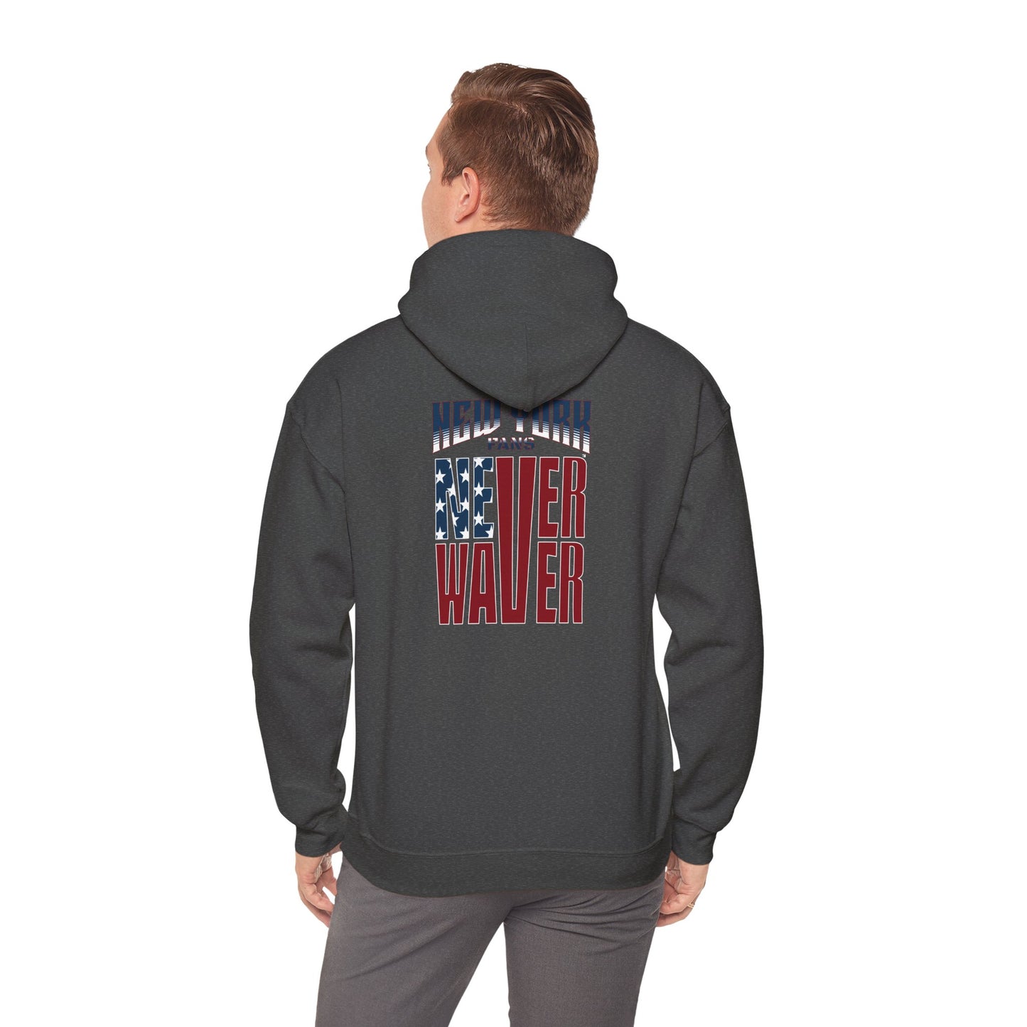 Unisex Heavy Blend™ Hoodie - 'New York Fans Never Waver' American Flag Design - Never Waver
