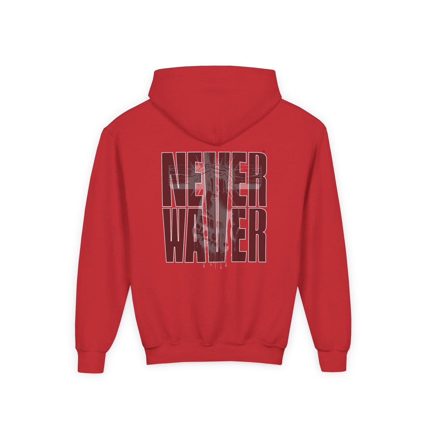 Hoodie - "Never Waver” Jesus a bold, eye-catching design that reflects a steadfast faith and confidence in Christ. " Sweatshirt for Young - Never Waver