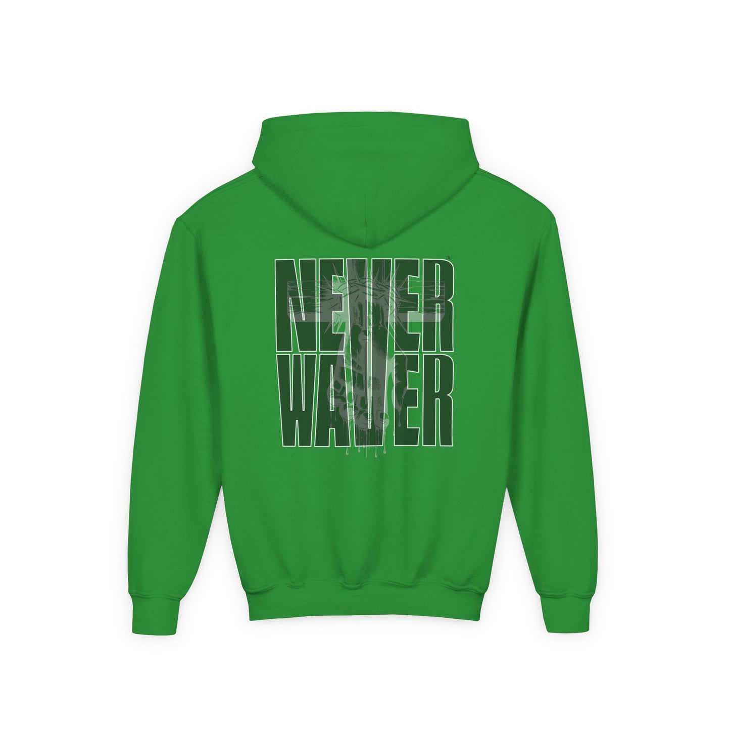 Hoodie - "Never Waver” Jesus a bold, eye-catching design that reflects a steadfast faith and confidence in Christ. " Sweatshirt for Young - Never Waver