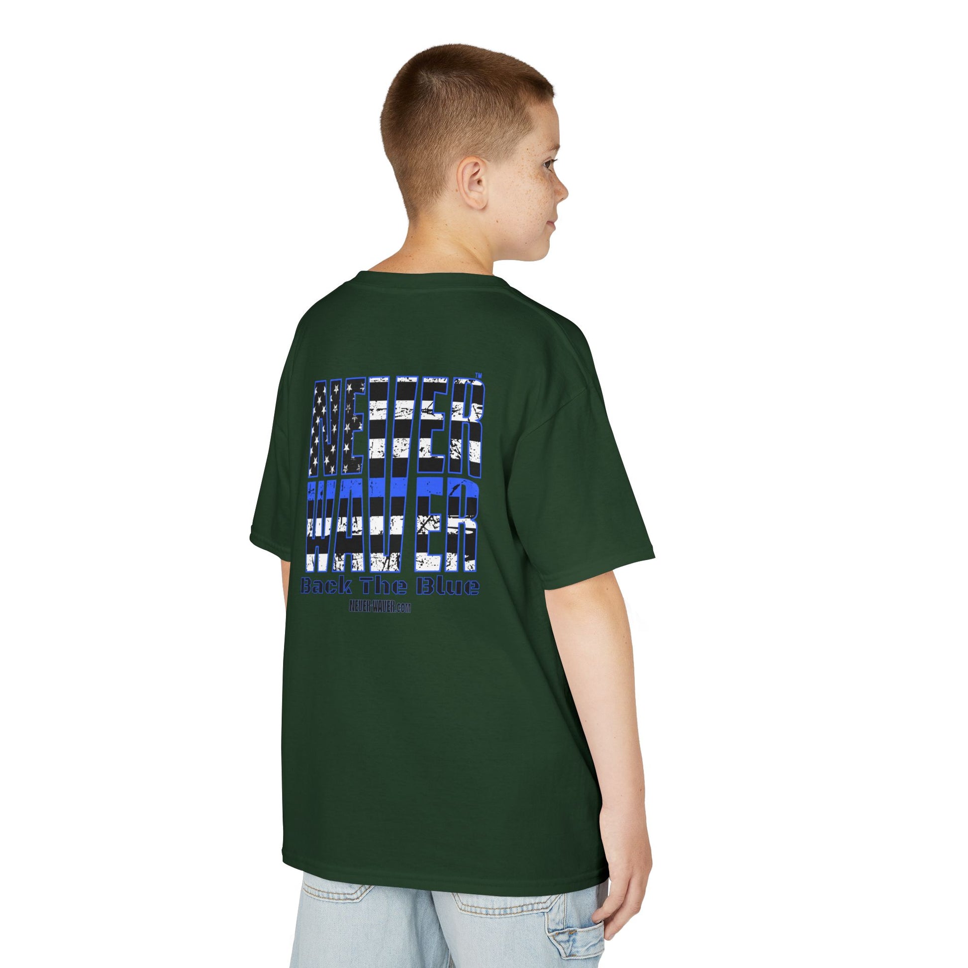 Never Waver Back The Blue  Kids Heavy Cotton™ Tee - Never Waver