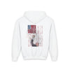 Never Waver Trump Fist Pump W Jesus Protection Vintage-Inspired Youth Hoodie with American Flag Design - Never Waver