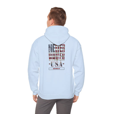 Unisex Heavy Blend™ Hooded Sweatshirt - 'Never Waver' USA Flag Design - Never Waver