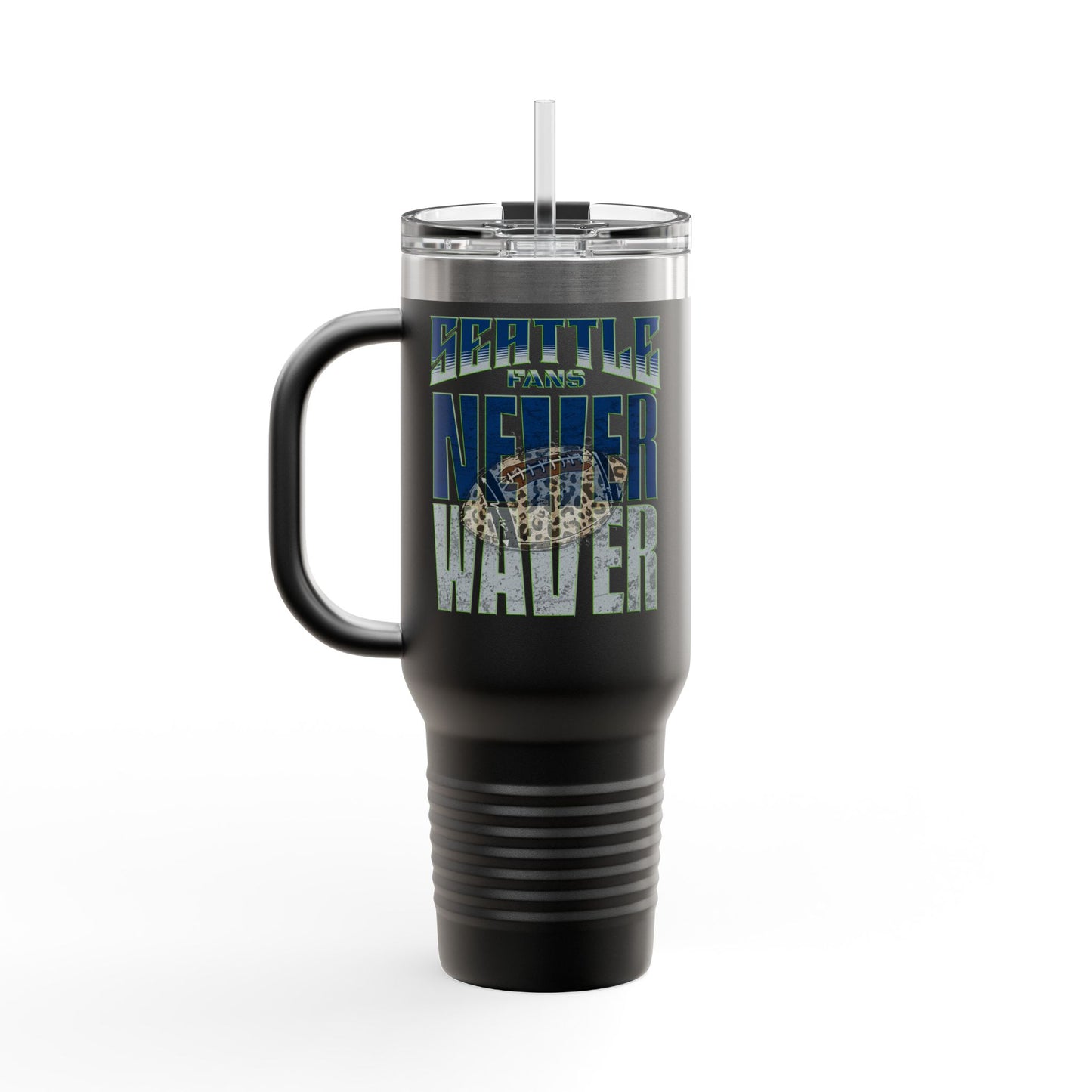 Seattle Fans Never Waver W-Leopard Football Insulated Travel Mug, 40oz - Never Waver
