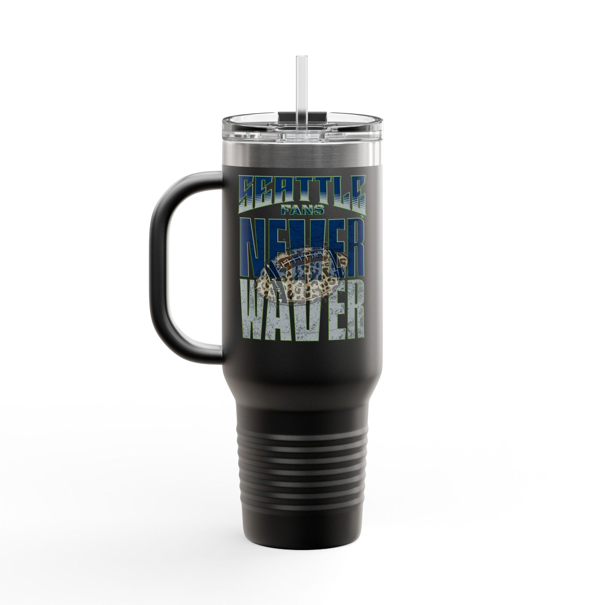 Seattle Fans Never Waver W-Leopard Football Insulated Travel Mug, 40oz - Never Waver