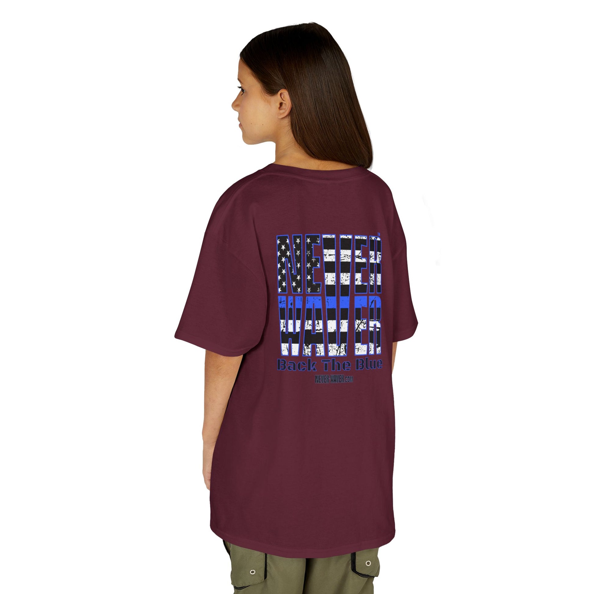 Never Waver Back The Blue  Kids Heavy Cotton™ Tee - Never Waver