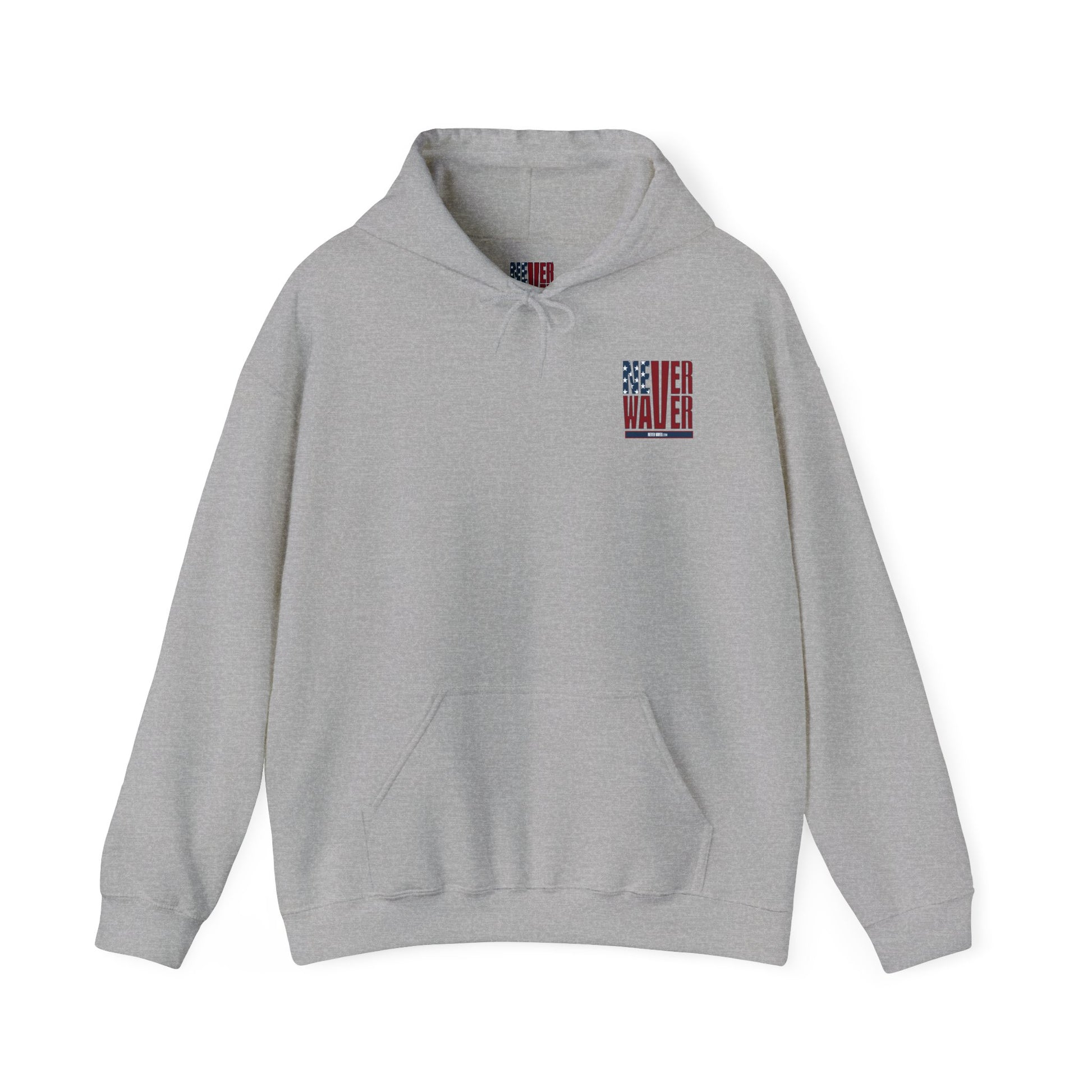 Unisex Heavy Blend™ Hooded Sweatshirt - Never Waver Crew with  American Flag Design - Never Waver