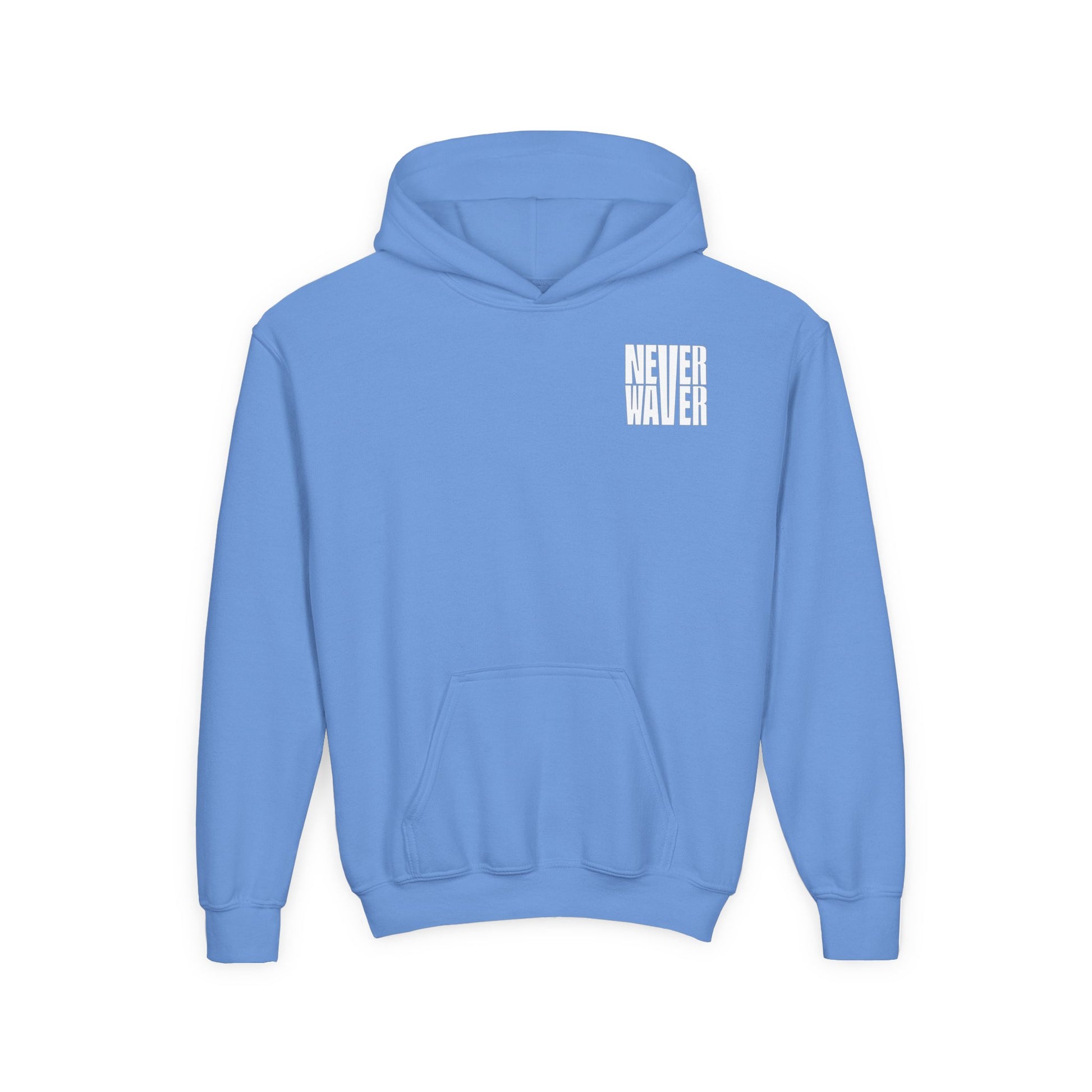 Youth Jesus Hoodie - "Never Waver” Jesus bold, eye-catching design that reflects a steadfast faith and confidence in Christ. " Sweatshirt for Young Jesus Lovers - Never Waver