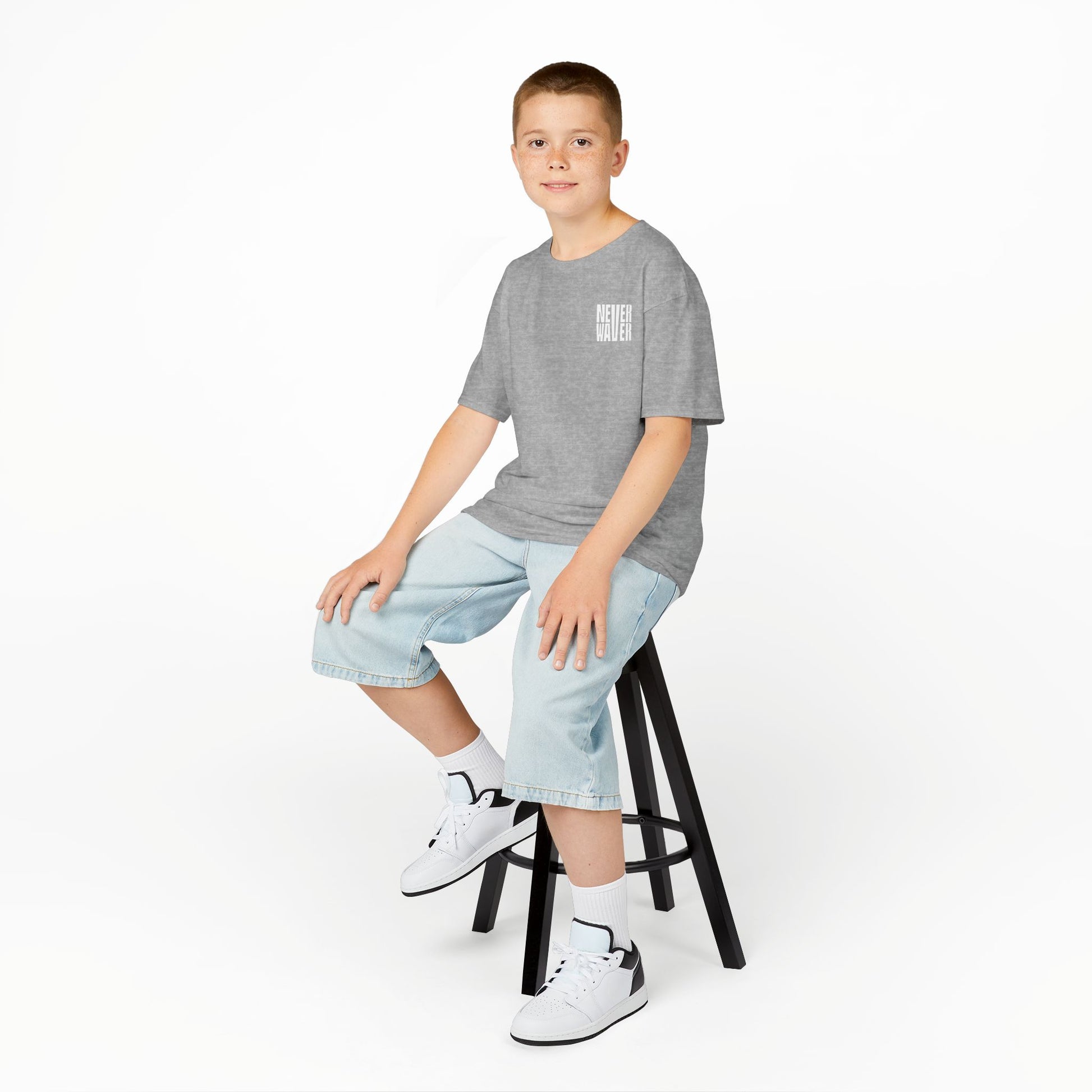 Kids Golf Tee -Never Waver” Jesus a bold, eye-catching design that reflects a steadfast faith and confidence in Christ. - Never Waver