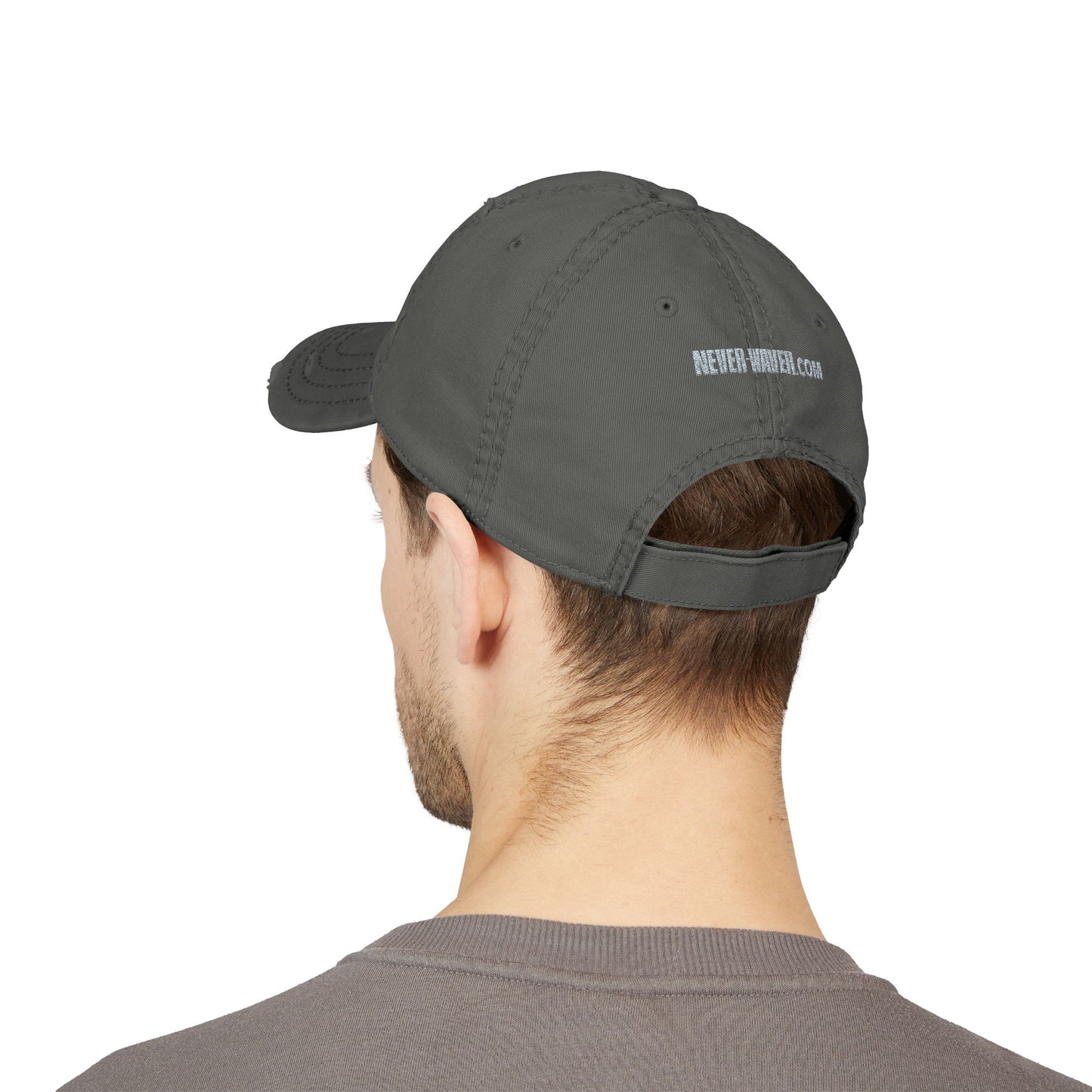 Distressed Dad Hat with 'Never Waver' Embroidery - Casual Style for Everyday Adventures