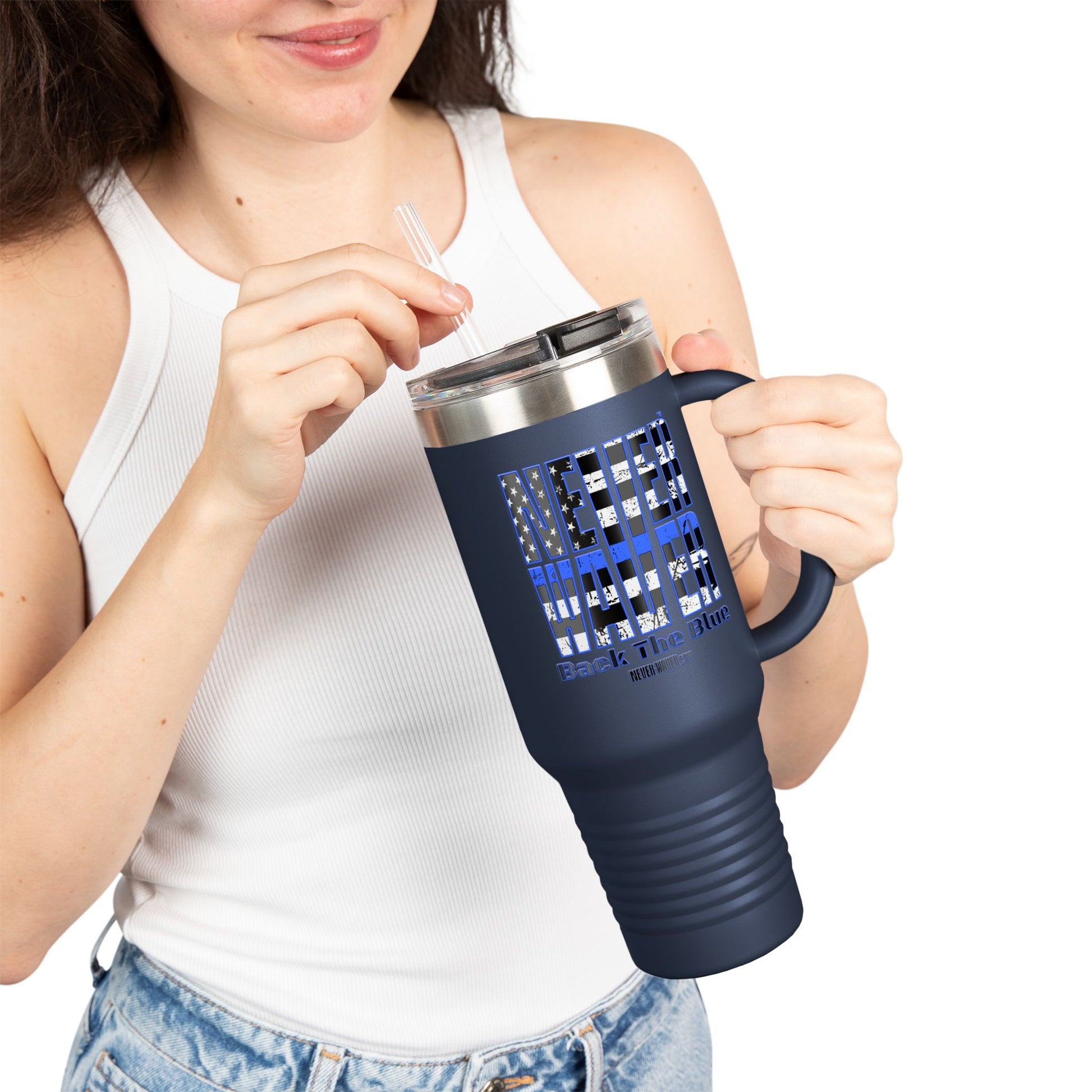 Blue Back The Blue Insulated Travel Mug Support - Never Waver