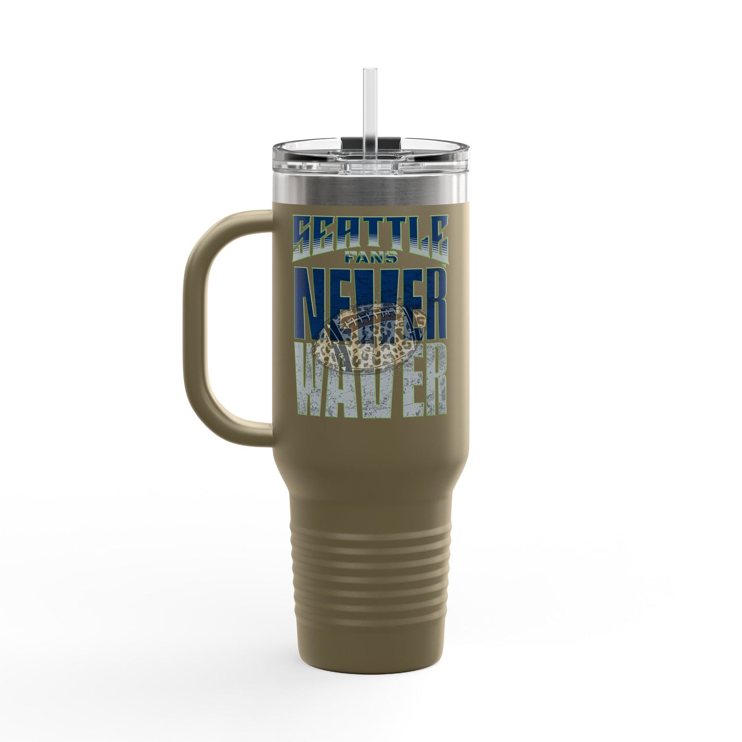 Seattle Fans Never Waver W-Leopard Football Insulated Travel Mug, 40oz - Never Waver