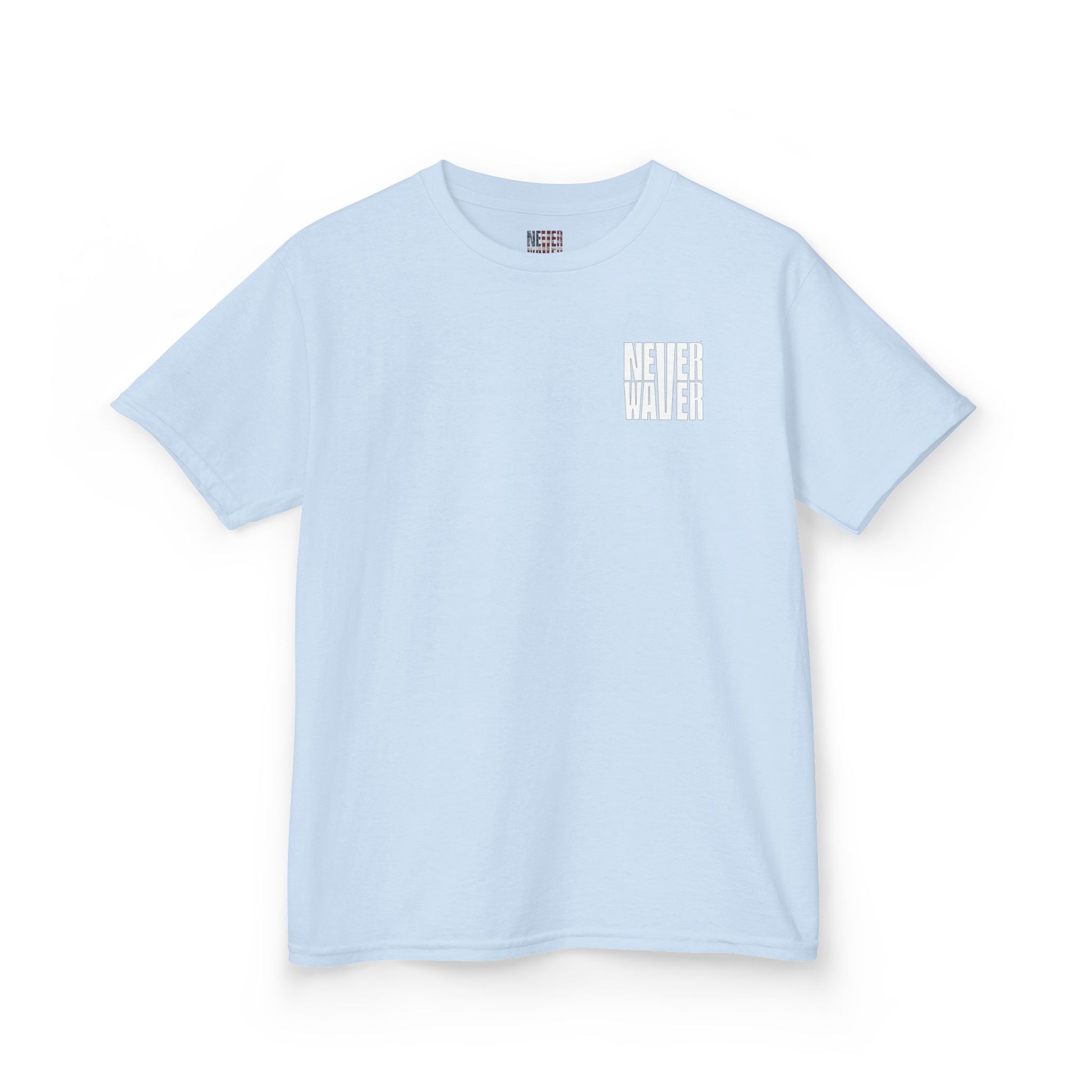 Kids Golf Tee -Never Waver” Jesus a bold, eye-catching design that reflects a steadfast faith and confidence in Christ. - Never Waver